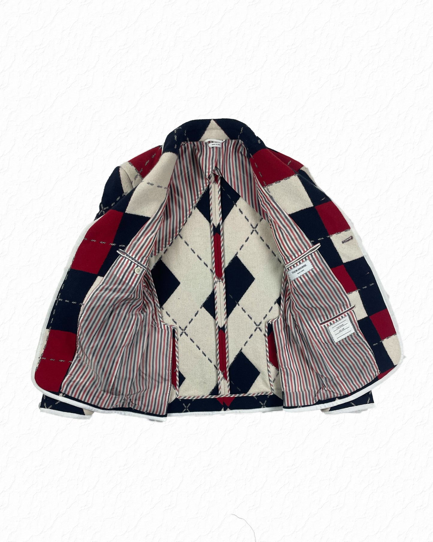 Cashmere Big Argyle Jacket w/ Grosgrain Tipping