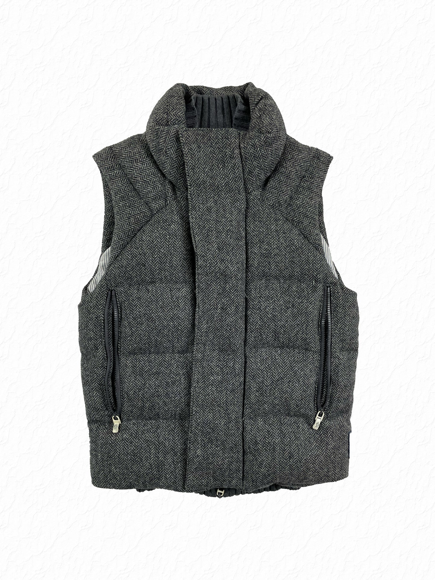 Moncler Gamme Bleu Herringbone Tweed Down Vest