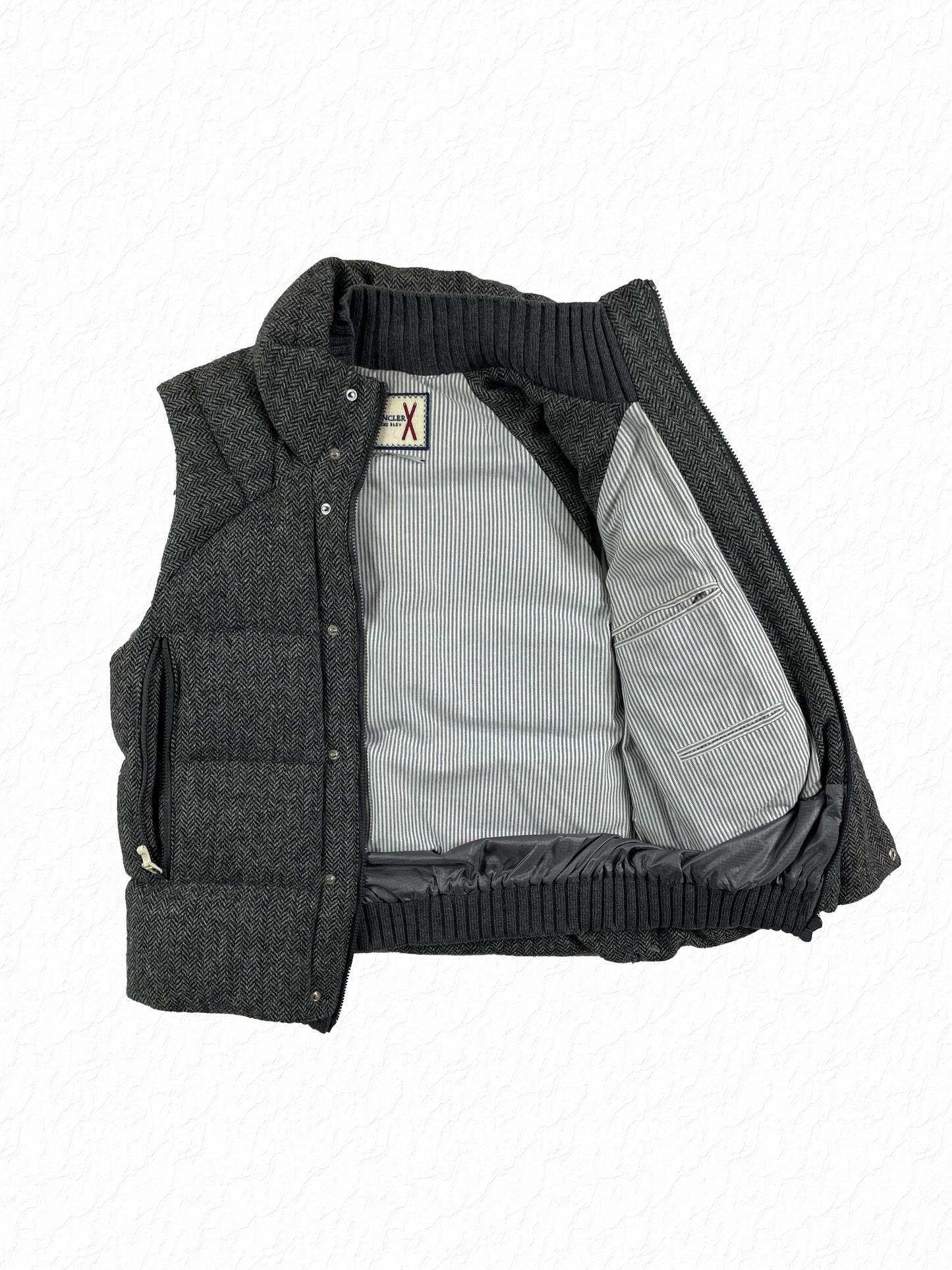 Moncler Gamme Bleu Herringbone Tweed Down Vest