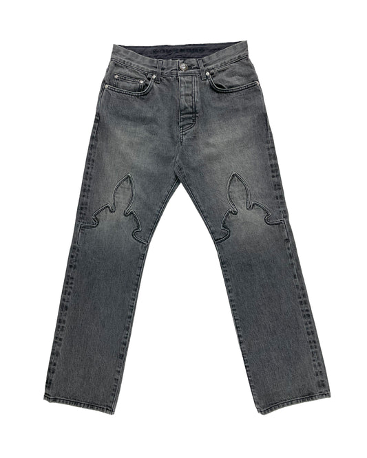 Chrome Hearts Grey Wash Fleur Knee Denim 'Boyscout' Jeans Authentic Jeans