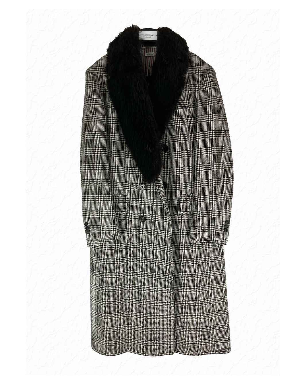 FW15 Beaver Fur Collar Wool Plaid Double Breasted Coat