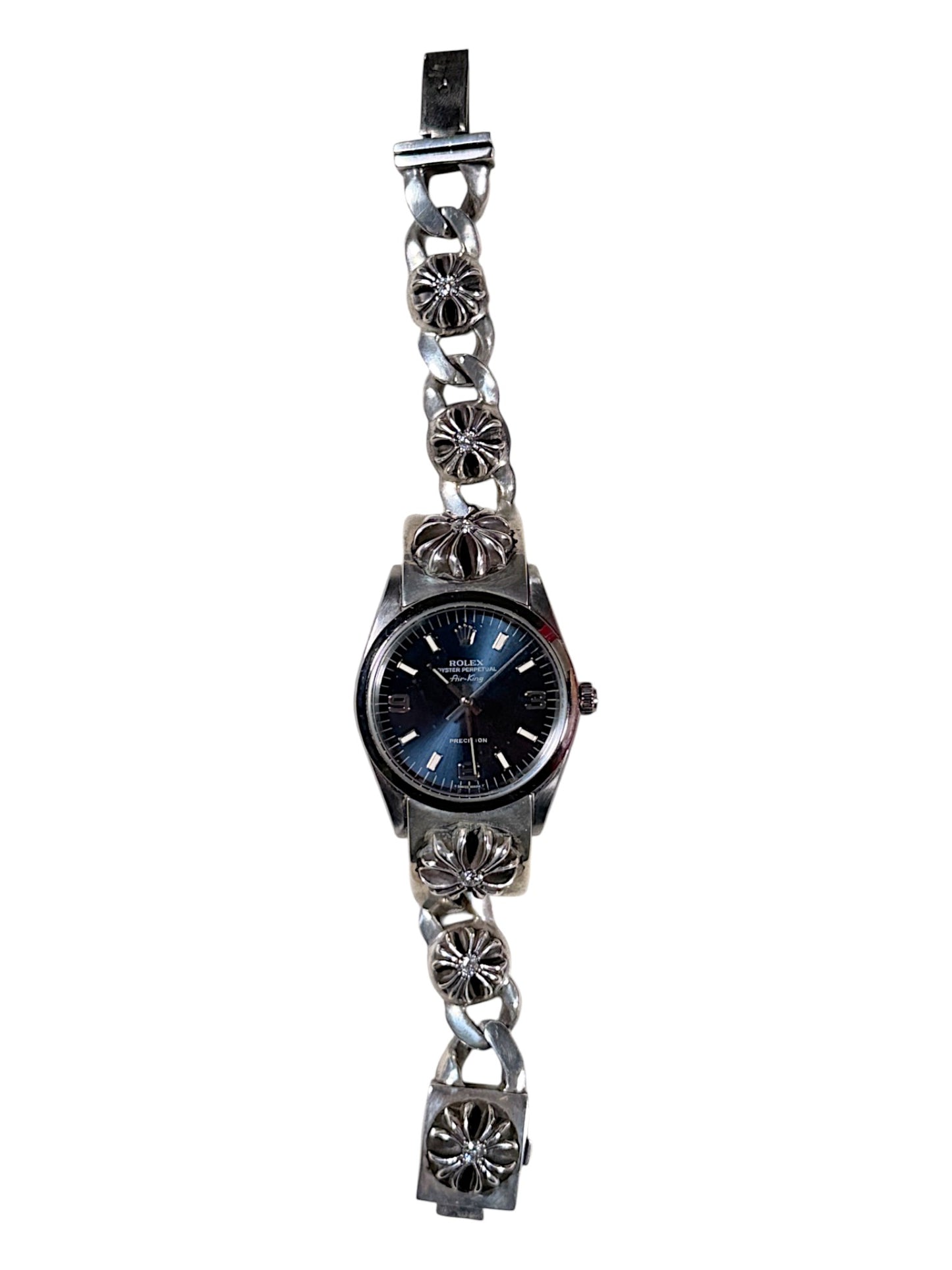 Chrome Hearts Rolex Oyster Perpetual Blue Dial CH Plus Cross Diamond Link Watch