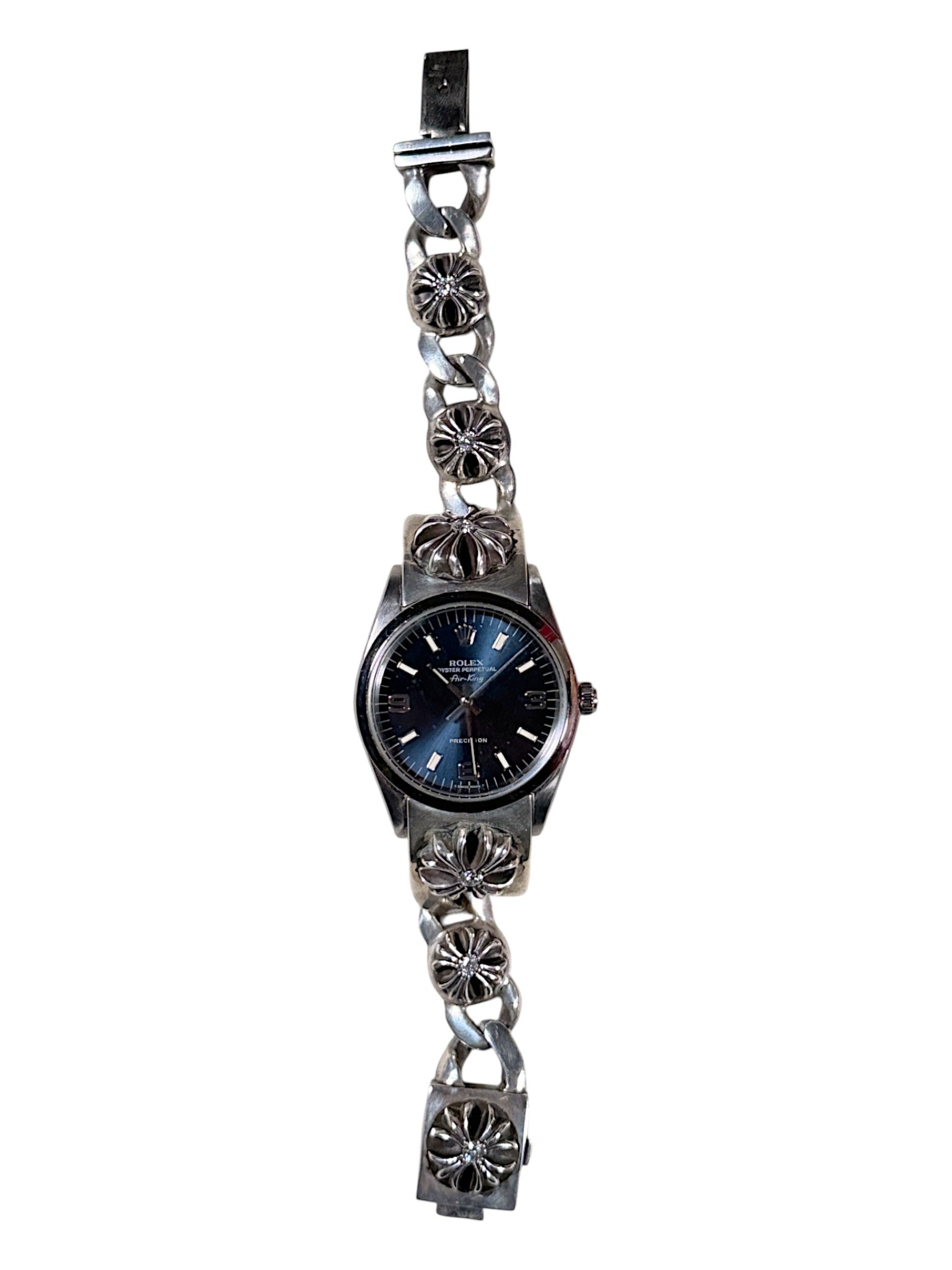 Chrome Hearts Rolex Oyster Perpetual Blue Dial CH Plus Cross Diamond Link Watch