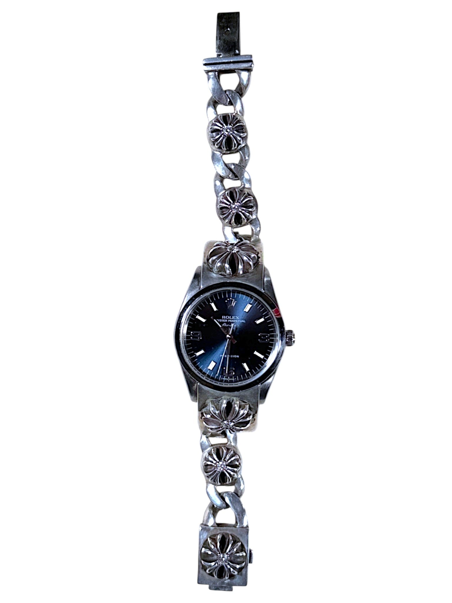 Chrome Hearts .925 Sterling Silver CH Plus Cross Diamond Curb Link Watch Band