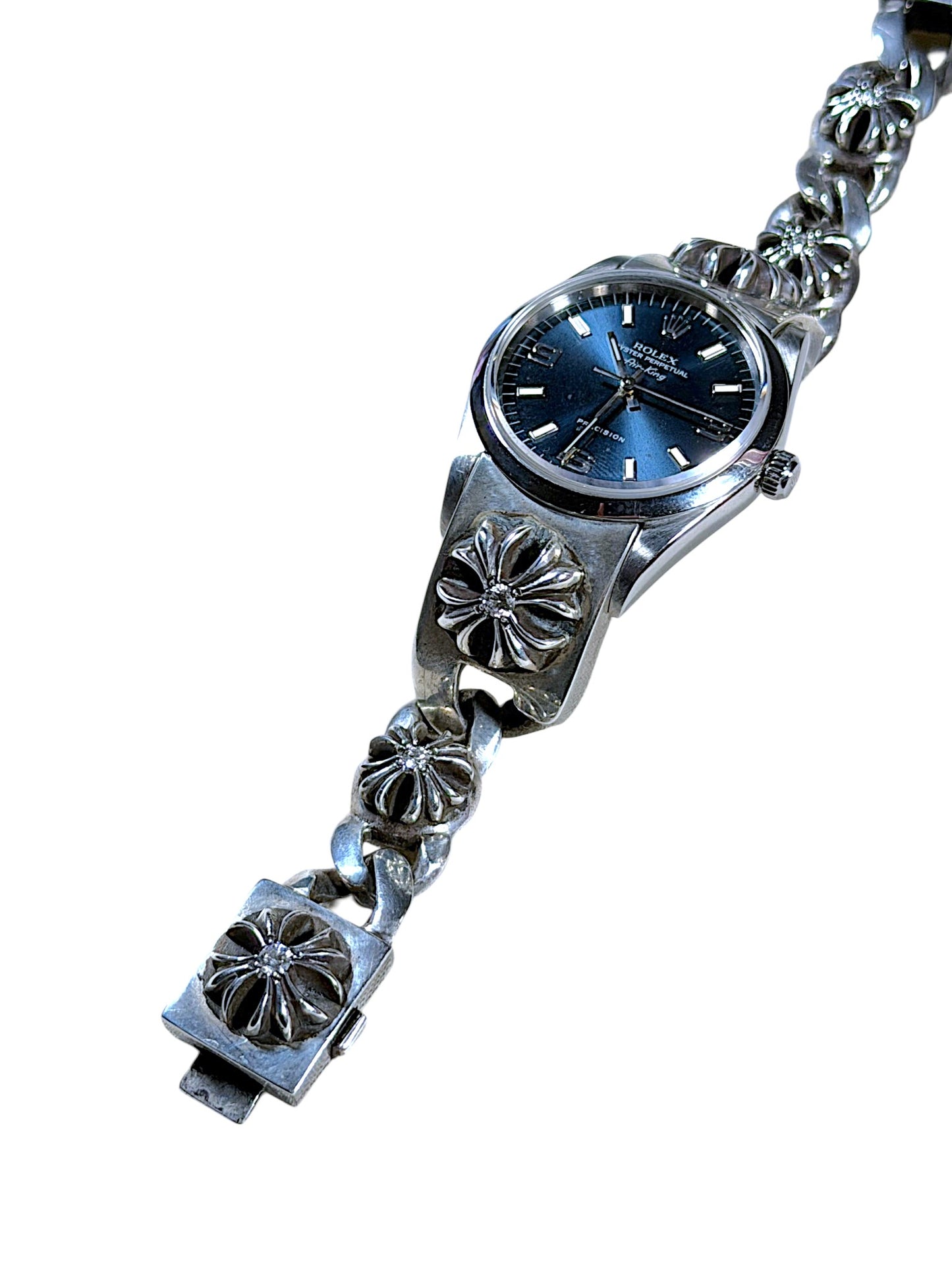 Chrome Hearts Rolex Watch .925 Silver Cross Diamond Link Bracelet
