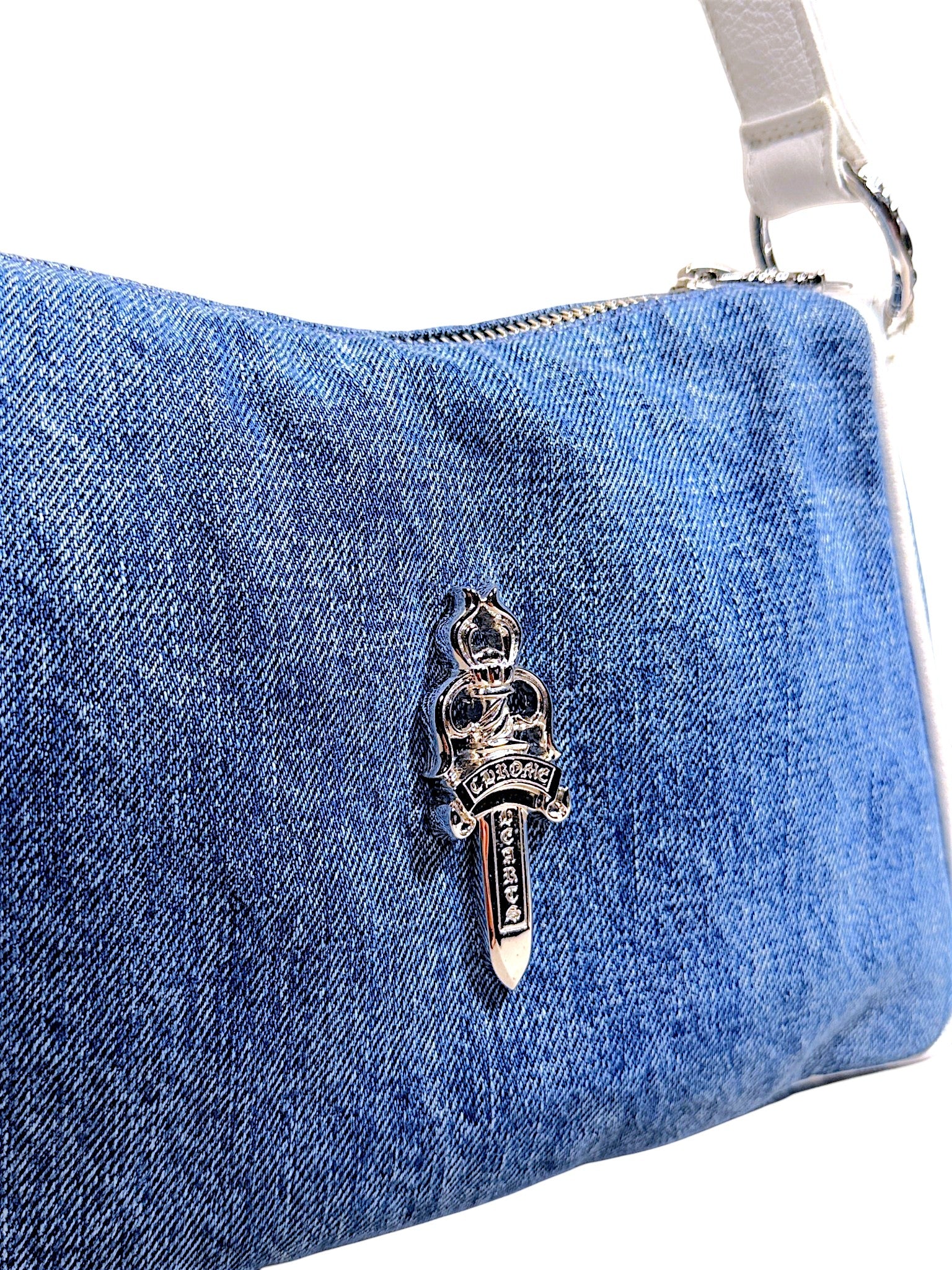 Chrome Hearts Denim Bag White Leather Strap