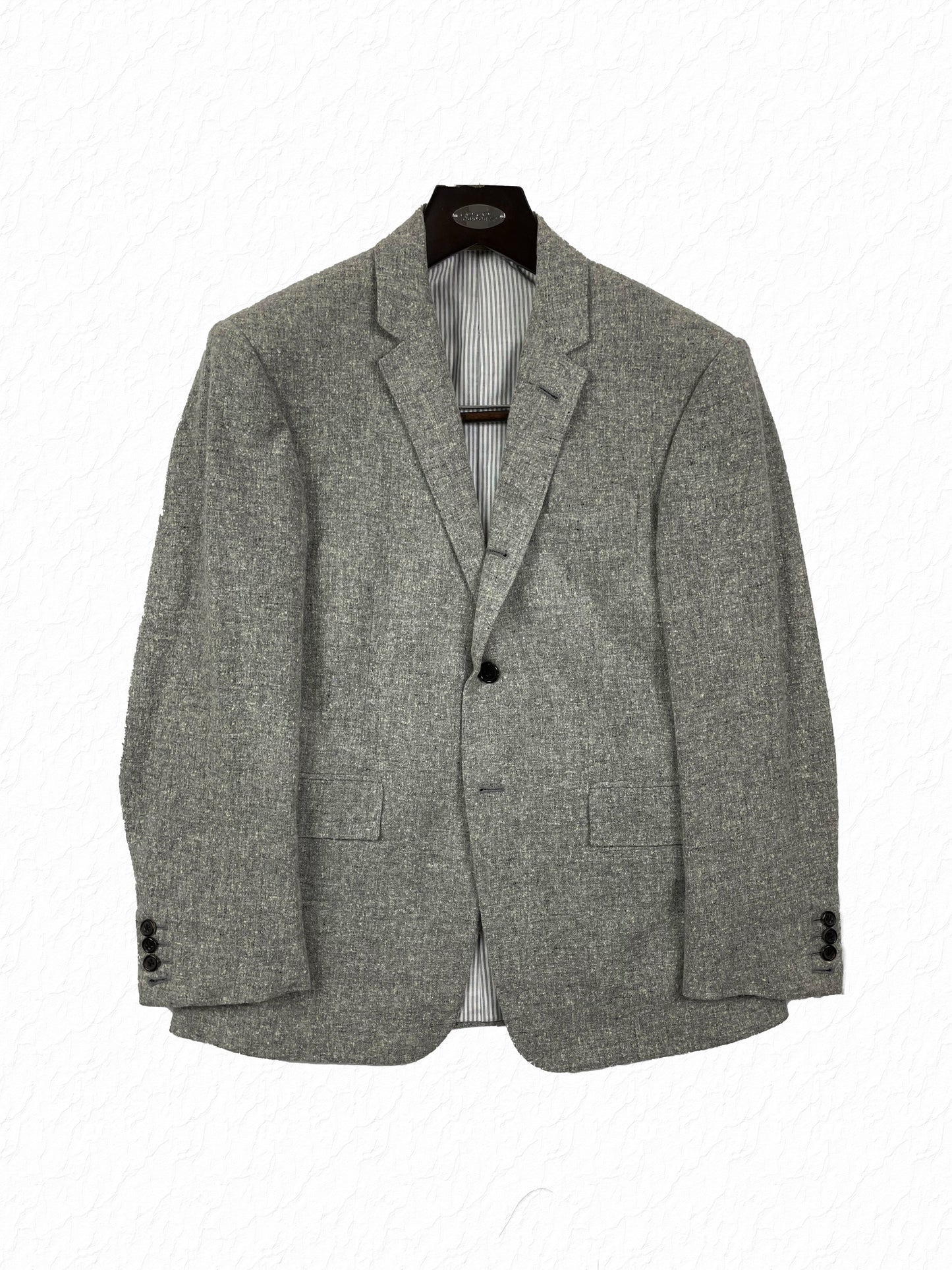 Thom Browne grey pebble tweed suit jacket with notch lapel