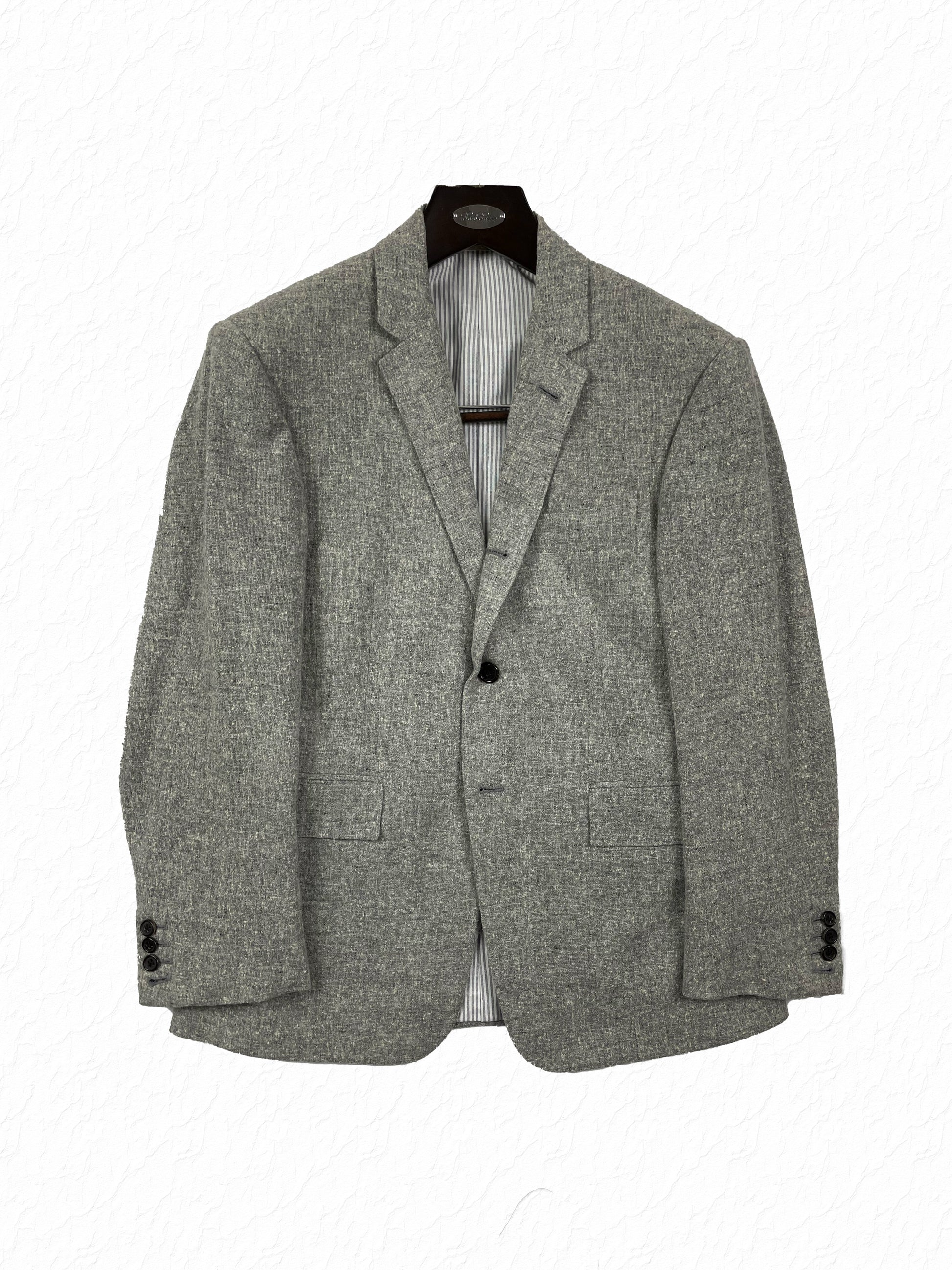 Thom Browne grey pebble tweed suit jacket with notch lapel
