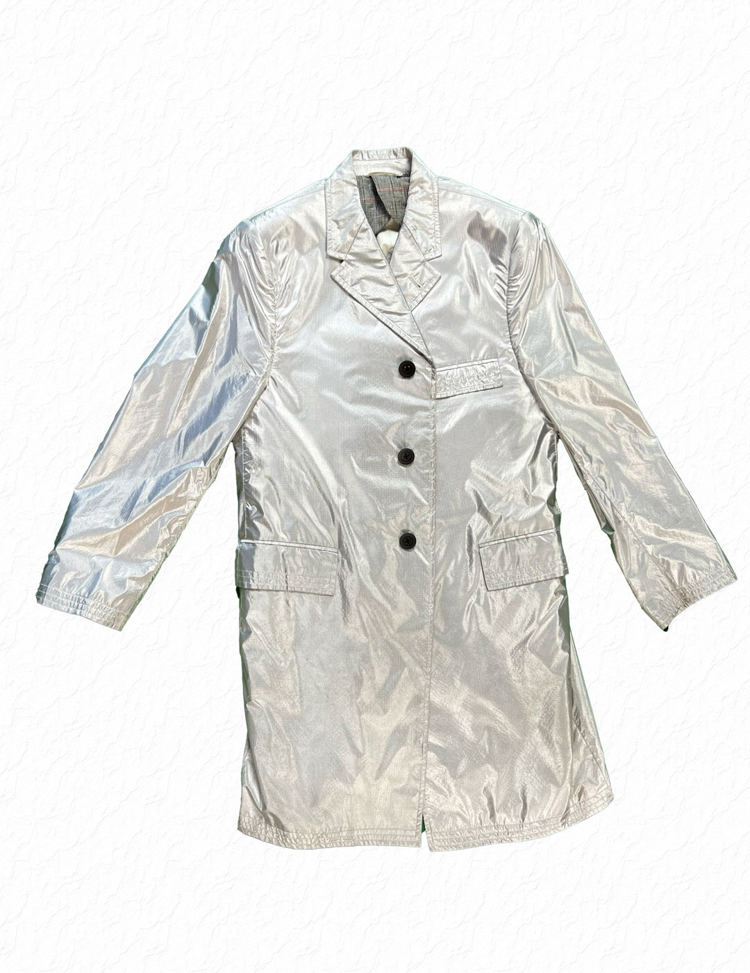 Reflective Silver Nylon Chesterfield Coat Thom Browne Spring 2010
