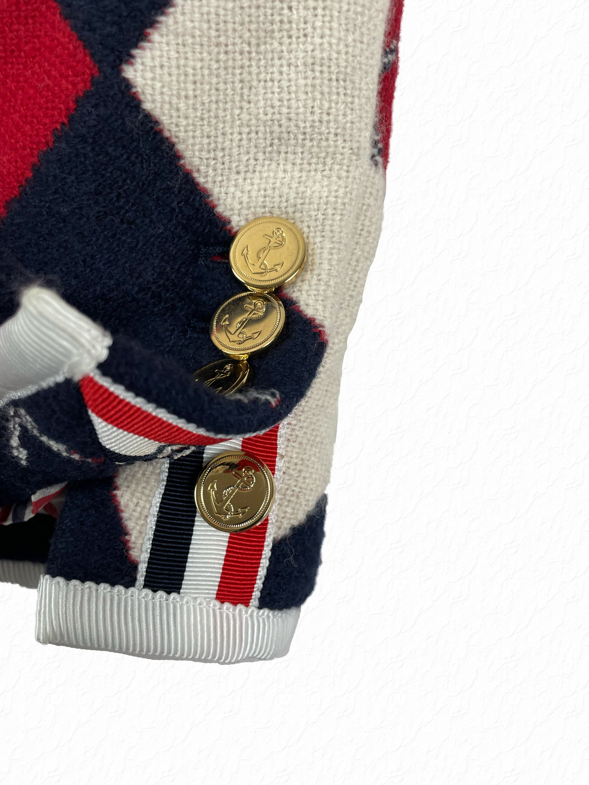 White grosgrain tipping on Thom Browne Big Argyle jacket