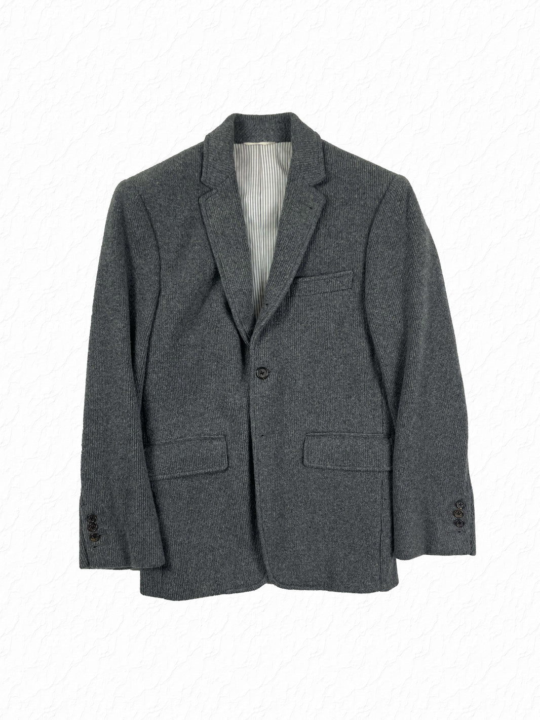 Thom Browne grey rib knit cashmere jacket with notch lapel