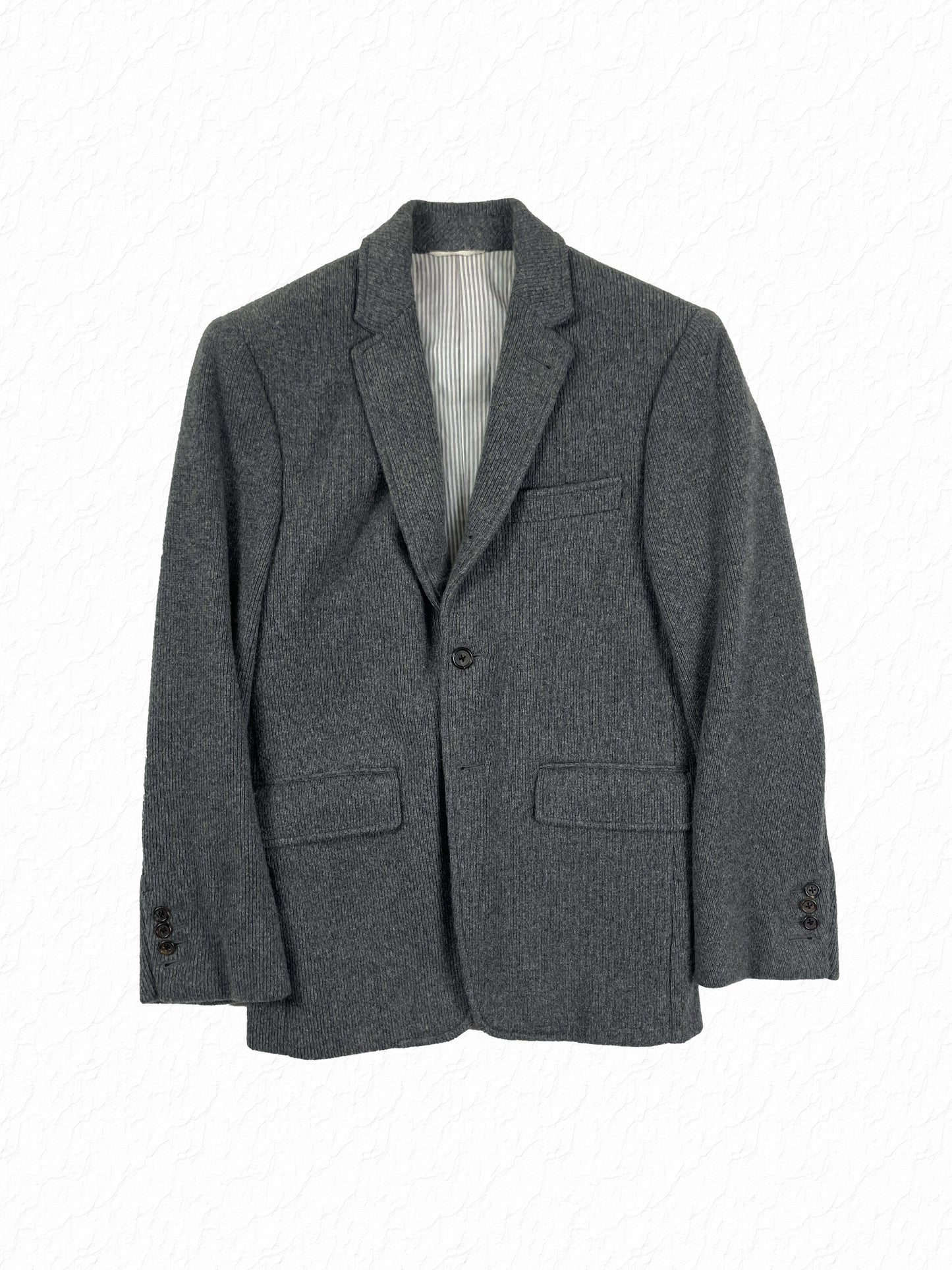 Thom Browne grey rib knit cashmere jacket with notch lapel