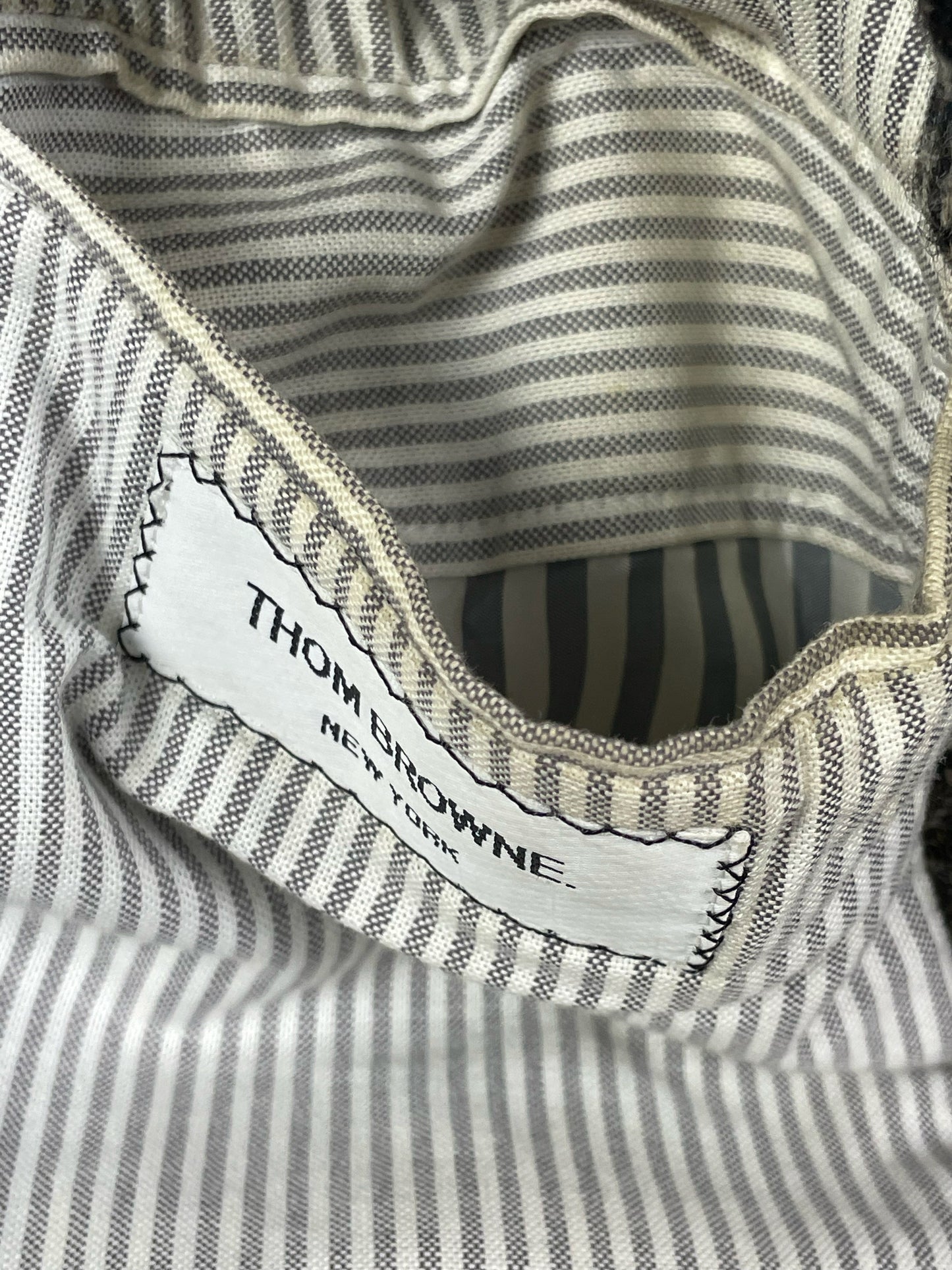 Grosgrain interior label Thom Browne houndstooth wool jacket