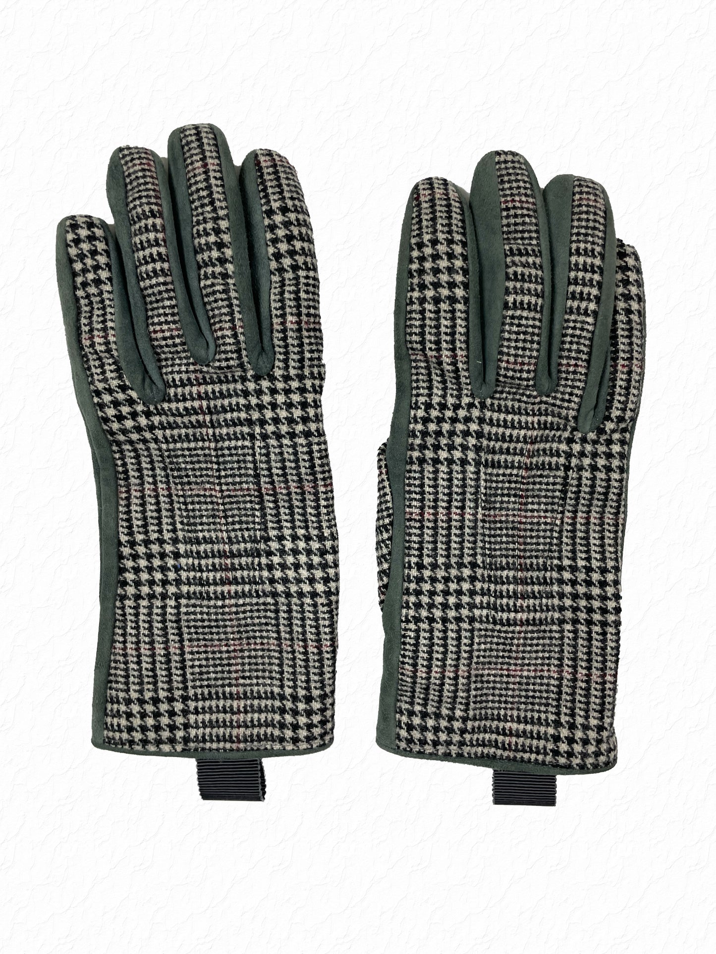 Houndstooth wool check palms on Thom Browne green suede gloves