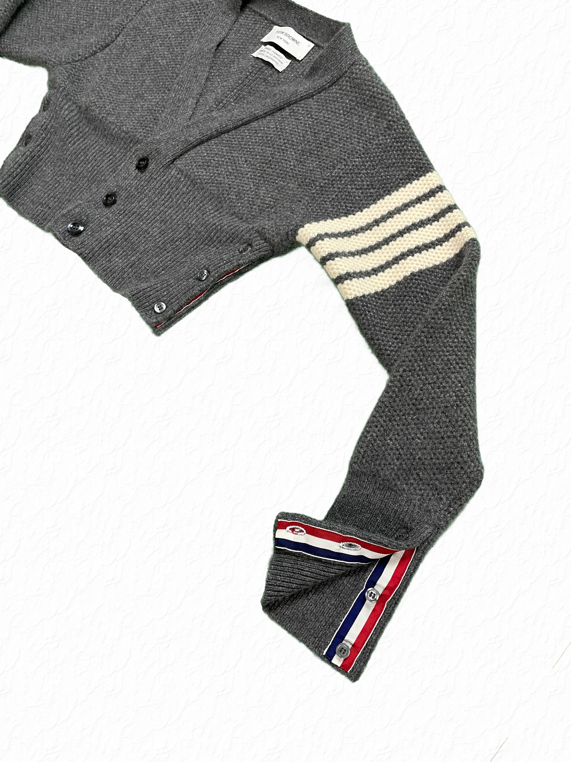 Thom Browne 4-Bar Cropped Cashmere Cardigan Grey