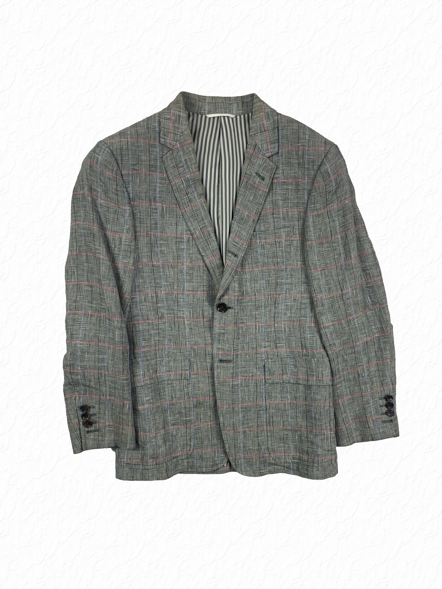 Thom Browne Prince of Wales check linen sport coat in grey