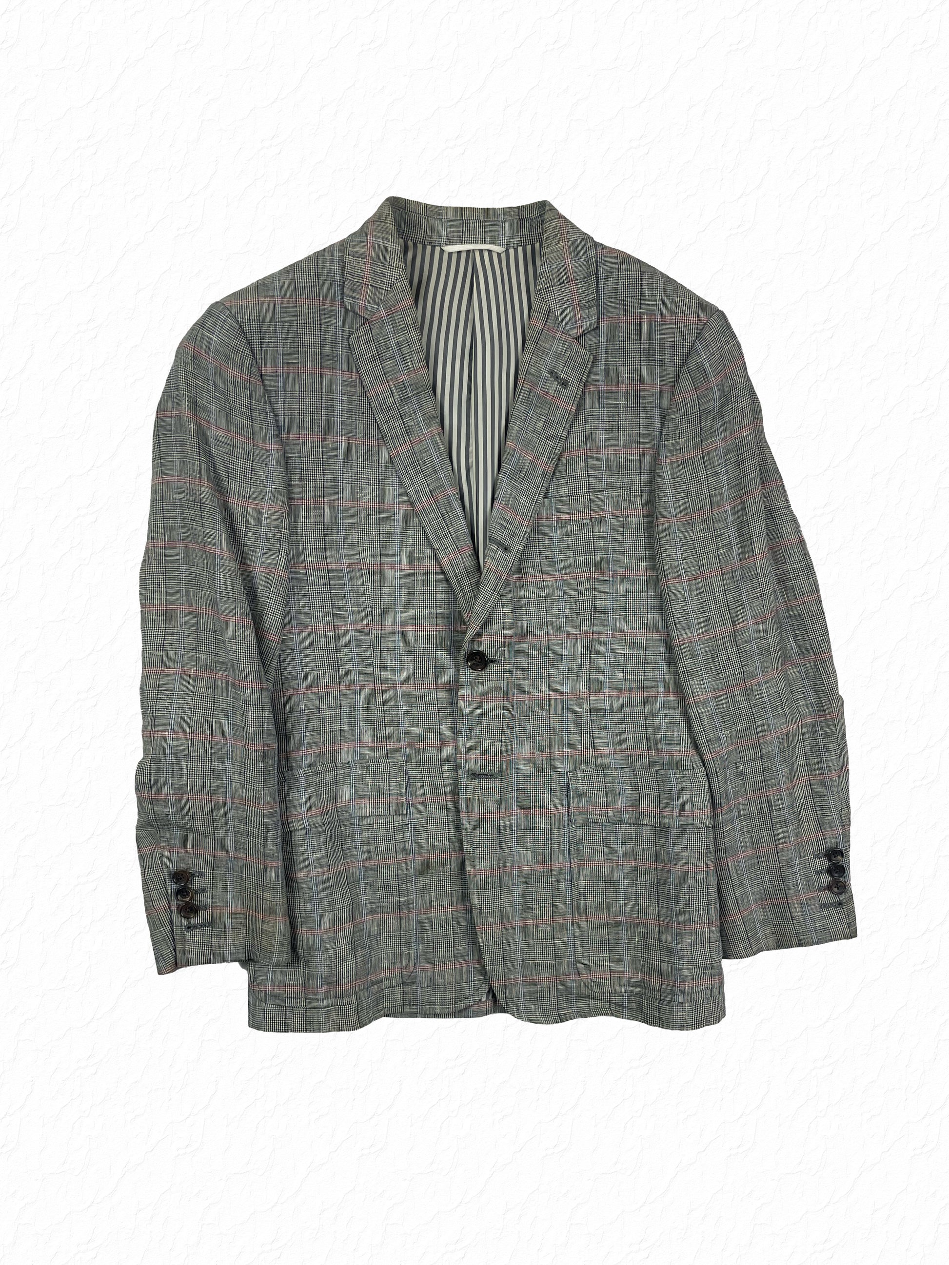 Thom Browne Prince of Wales check linen sport coat in grey