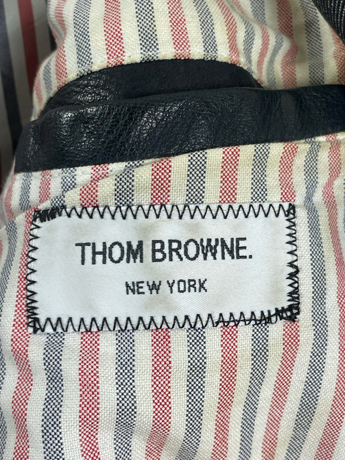 Thom Browne New York varsity jacket ribbed knit collar