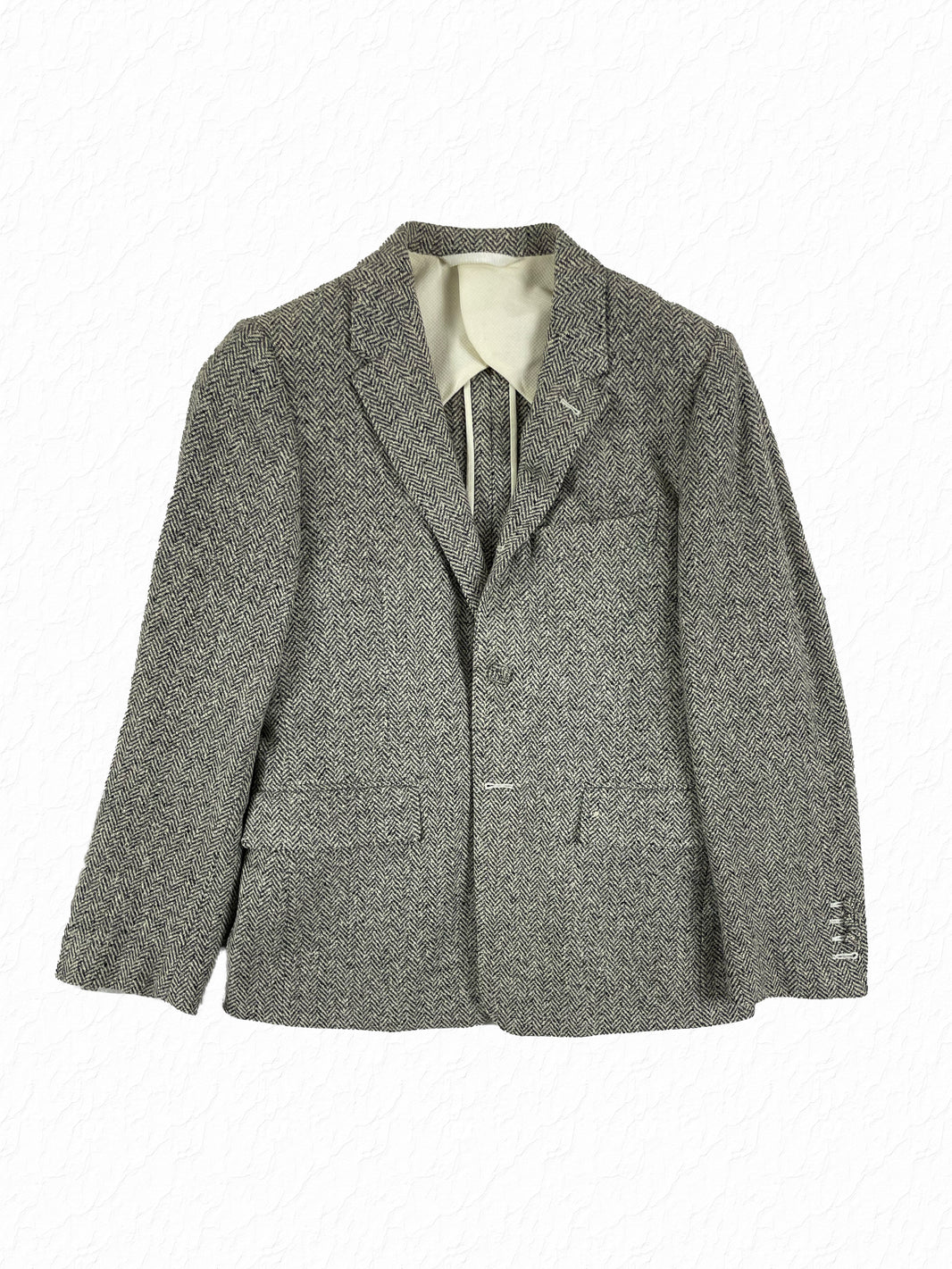 Thom Browne herringbone tweed sport coat in grey and white wool