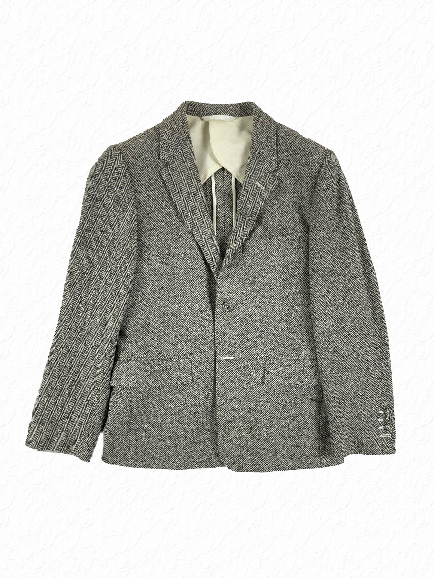 Thom Browne herringbone tweed sport coat in grey and white wool