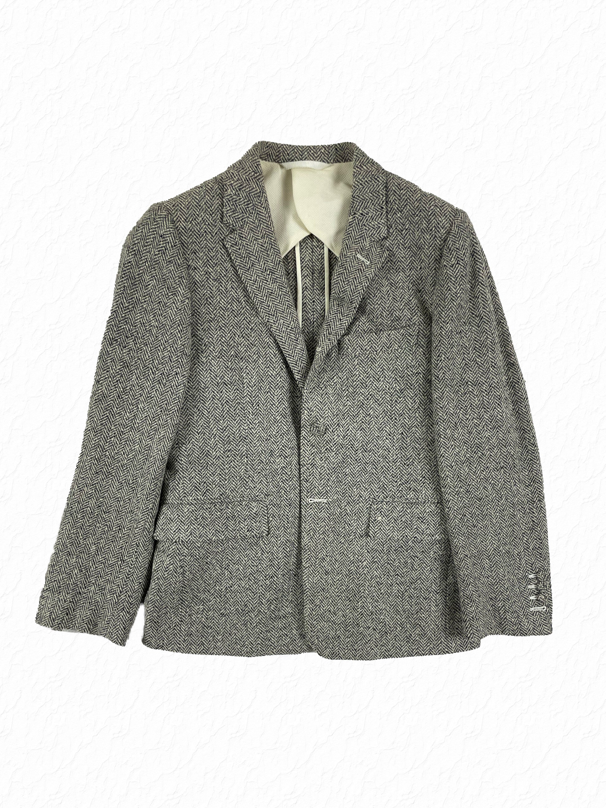 Thom Browne herringbone tweed sport coat in grey and white wool