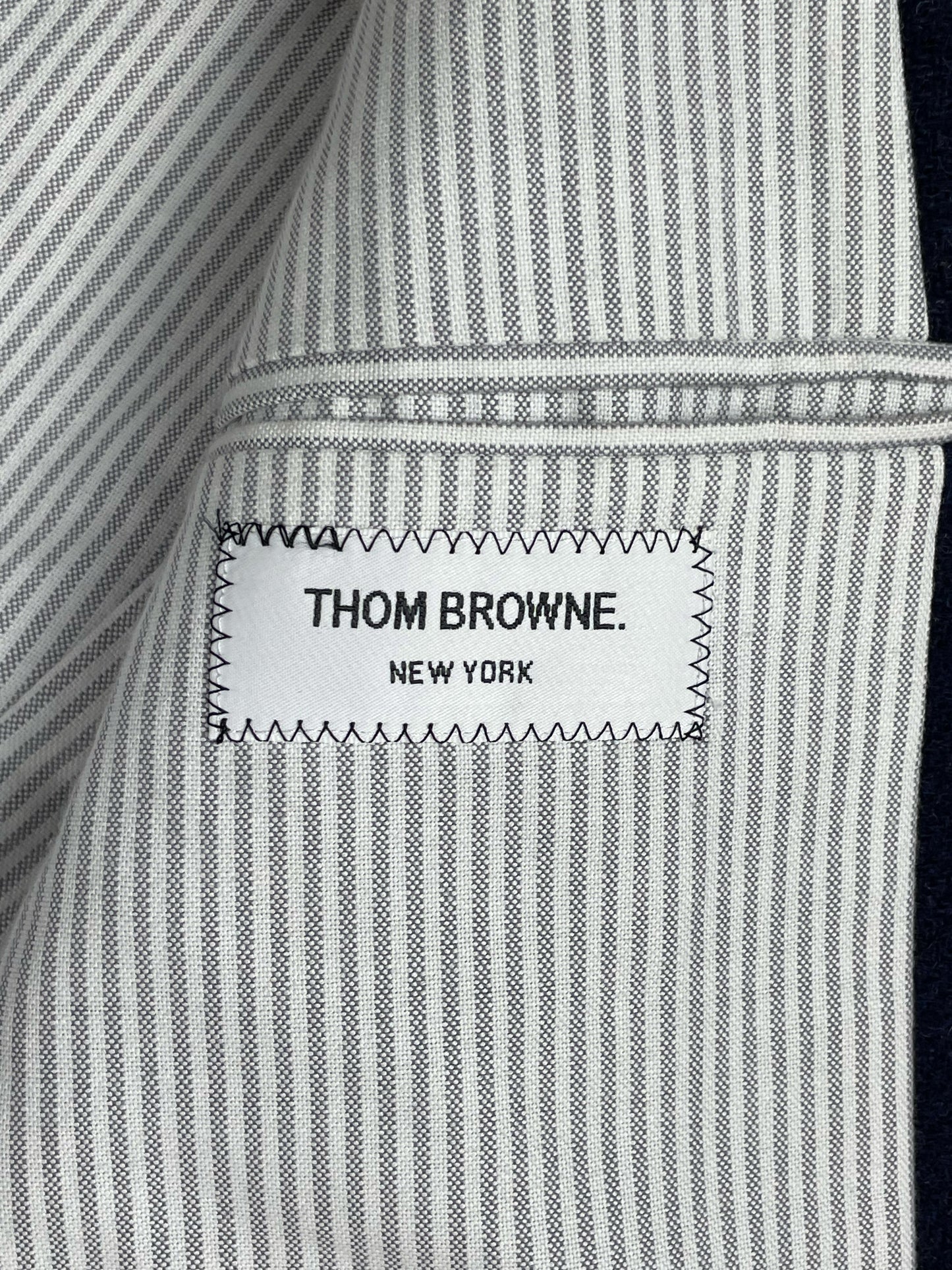 Thom Browne New York label sport coat in navy wool tweed