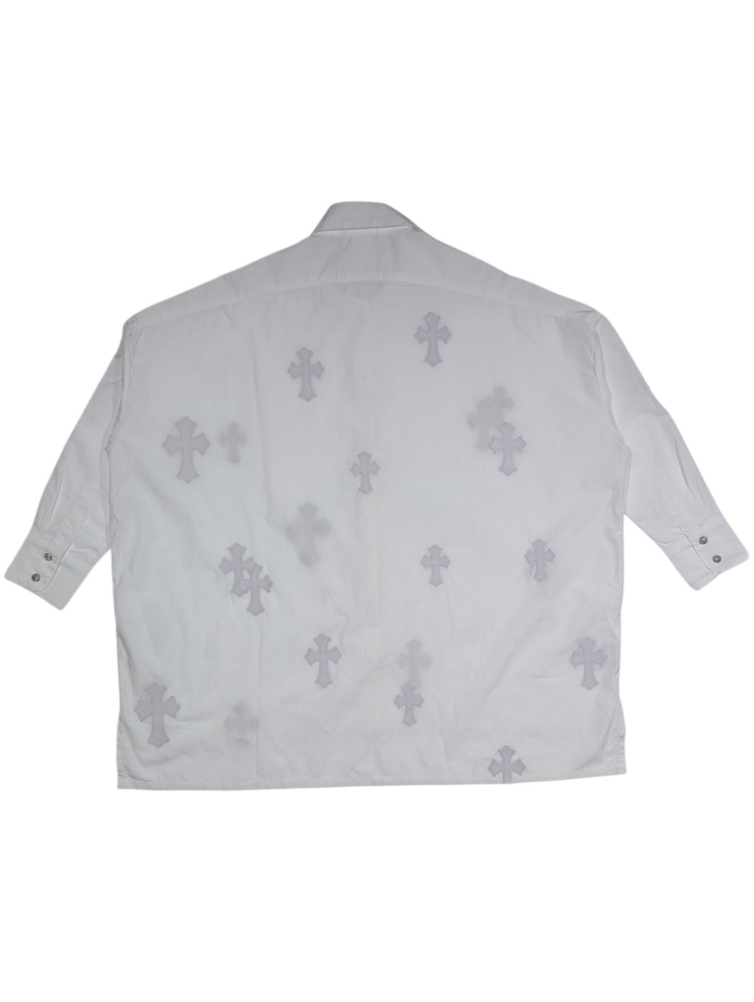 Chrome Hearts Button Up Cross Patch Shirt 'Mahal Kita' Sterling Silver Hardware
