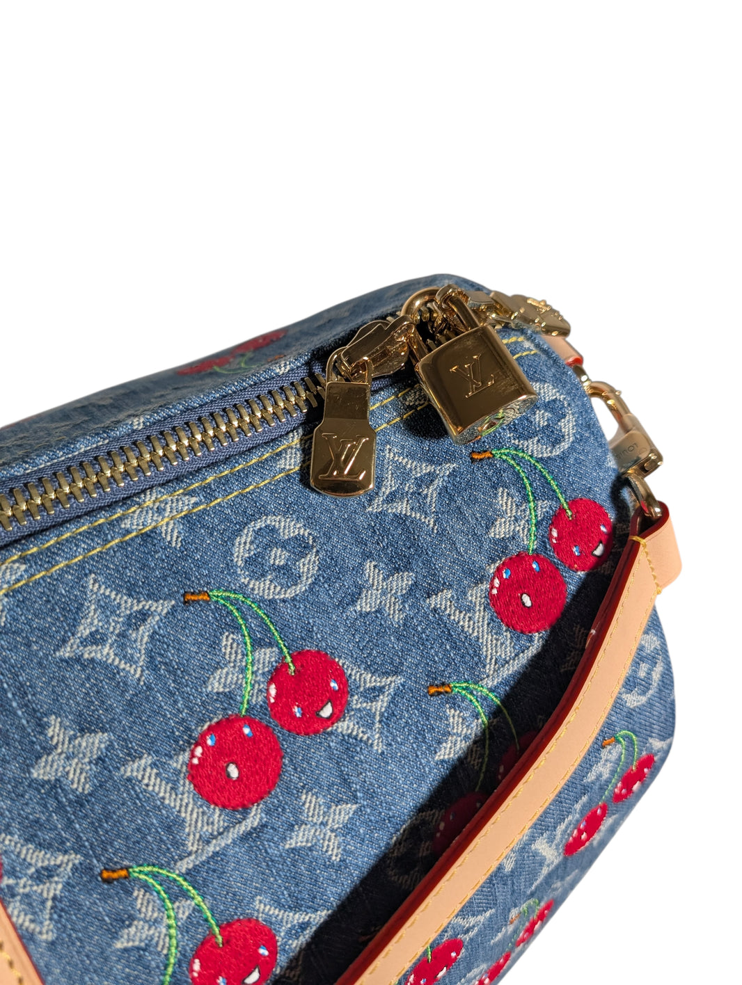Louis Vuitton Murakami Denim Cherry Keepall 45 Duffle Bag Authenticated Designer