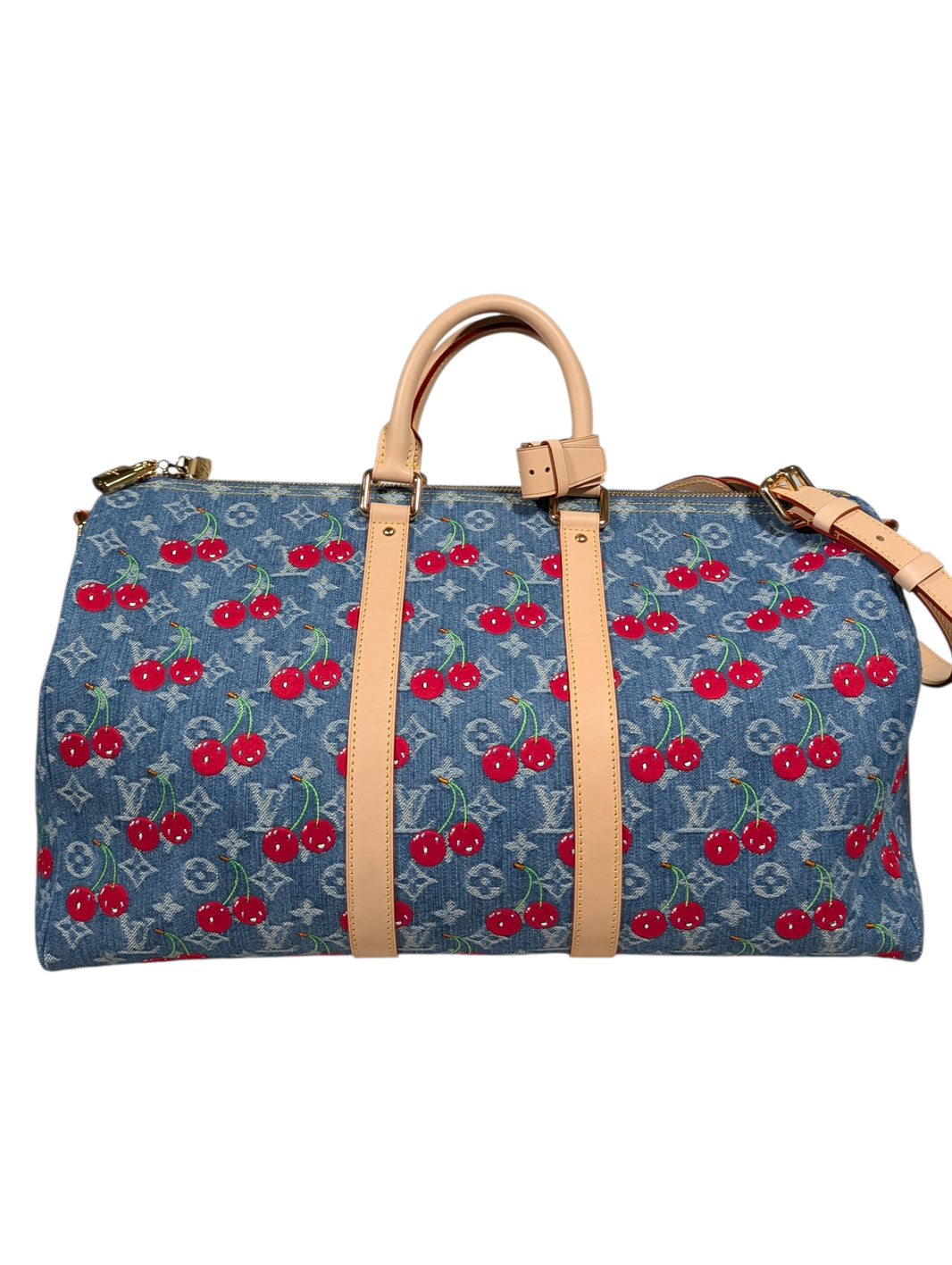 Louis Vuitton Murakami Denim Cherry Keepall 45 Duffle Bag Verified YP Collective