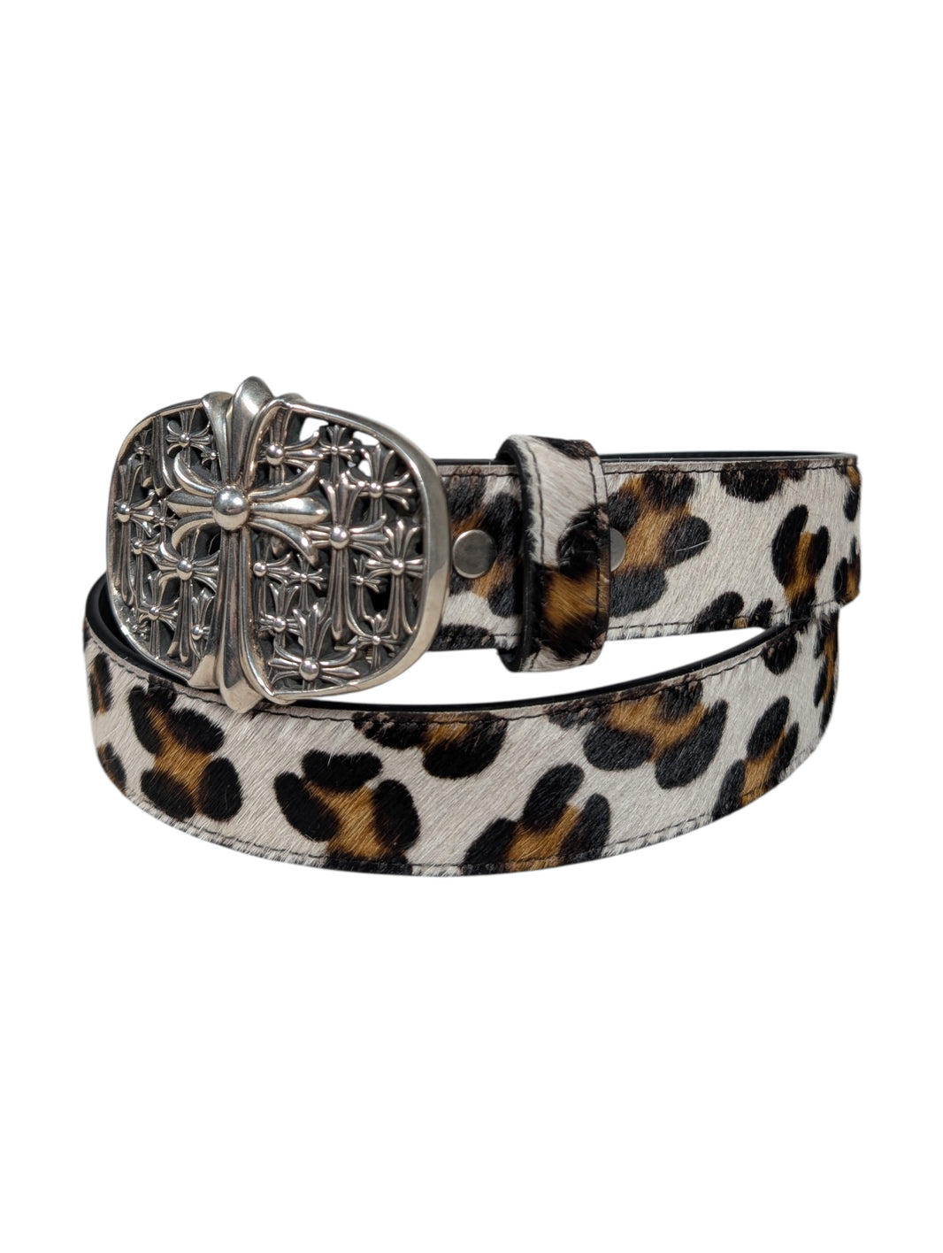 AMAL Leopard Print Calf Hair Leather Belt Strap Verified YP Collective