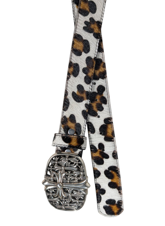 AMAL Leopard Print Calf Hair Leather Belt Strap Authentic Belts