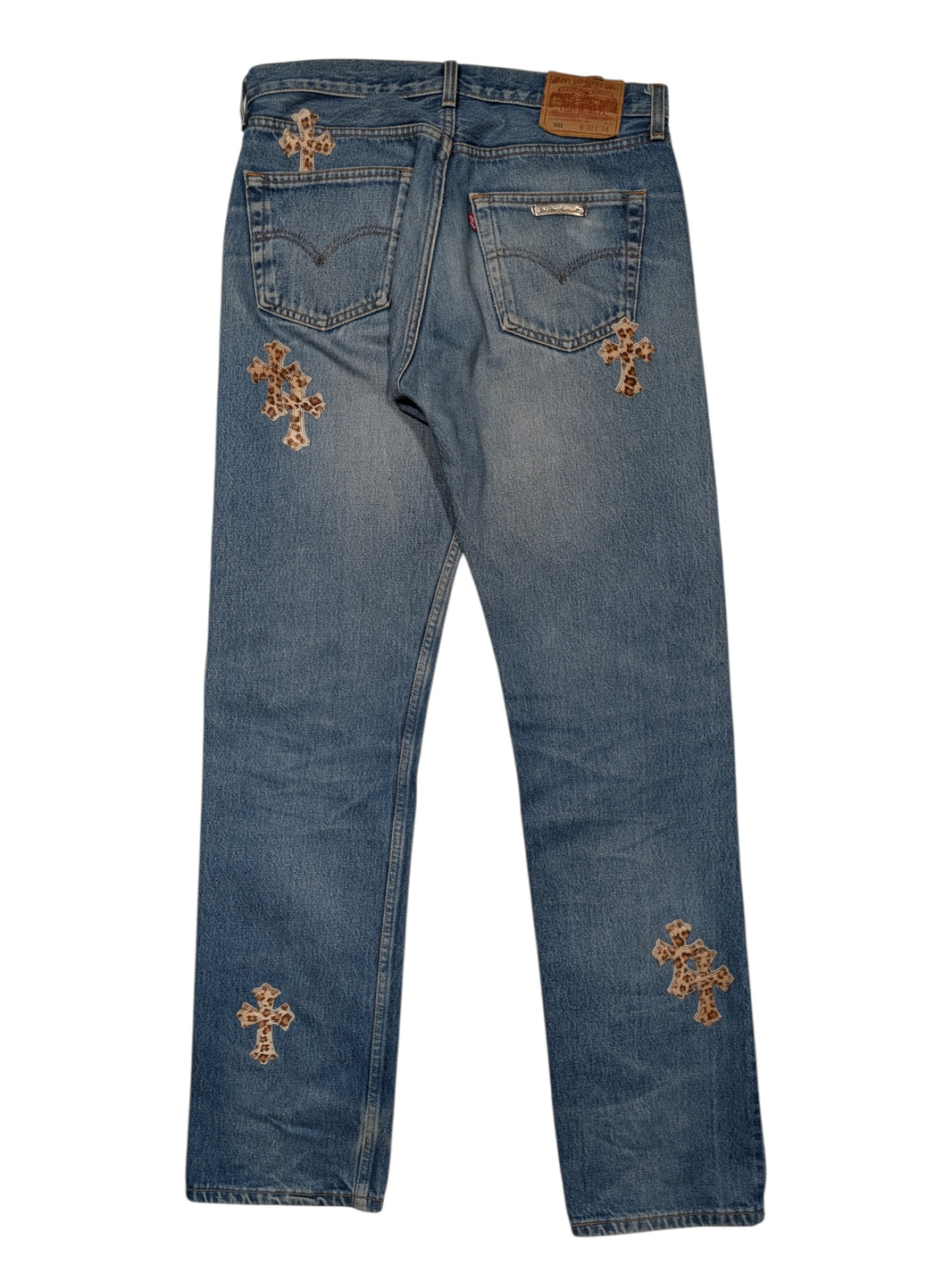 Chrome Hearts Levi's Cheetah Cross Patch Jeans Sterling Silver Hardware