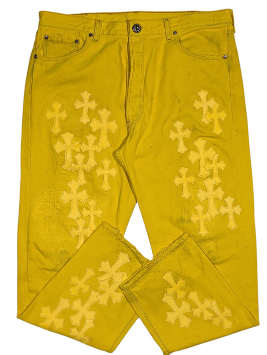 Chrome Hearts Yellow Levi's Cross Patch Jeans - Vegas Exclusive Authentic Jeans