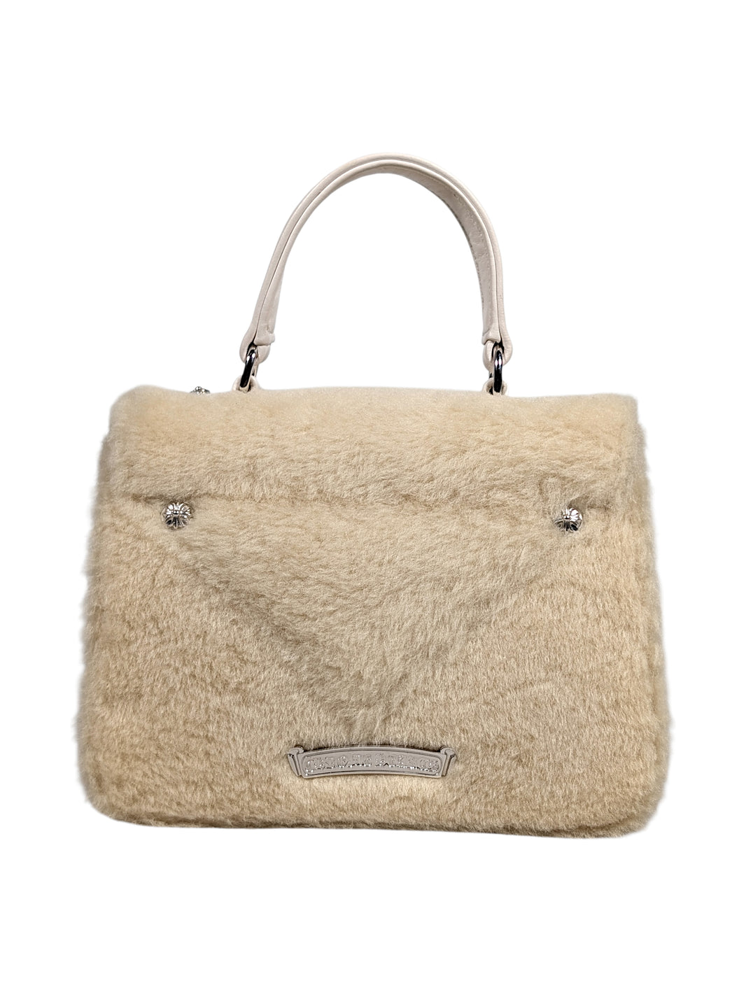 Chrome Hearts "Grow Up" Shearling Handbag Cream Sterling Silver Hardware