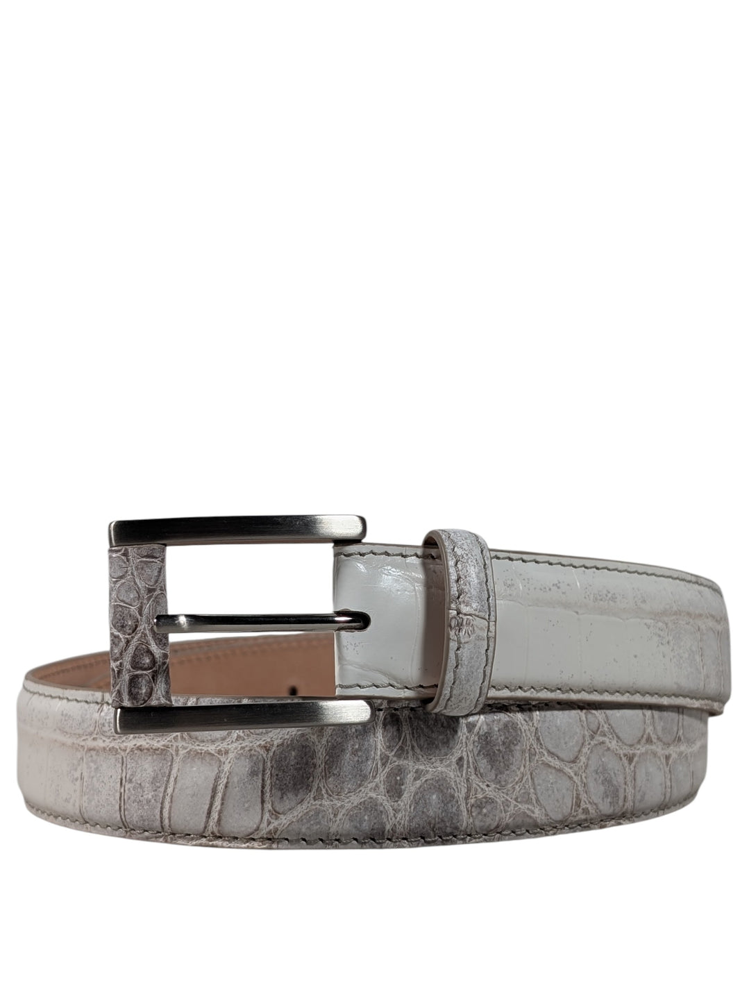 AMAL Himalayan Crocodile Leather Belt - Buckle System Sterling Silver Hardware