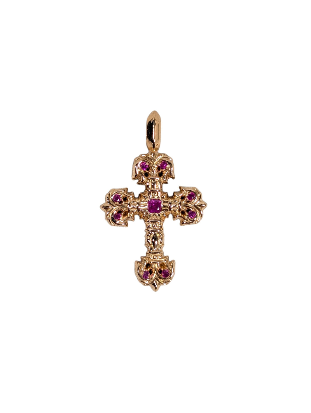 22k Gold XS Filigree Pave Pink Sapphire Pendant