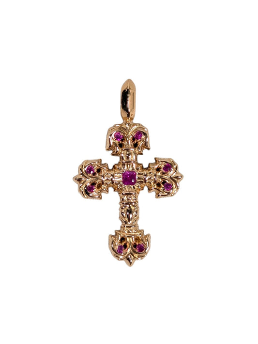 Chrome Hearts 22k Gold XS Filigree Pave Pink Sapphire Pendant Authentic Necklaces