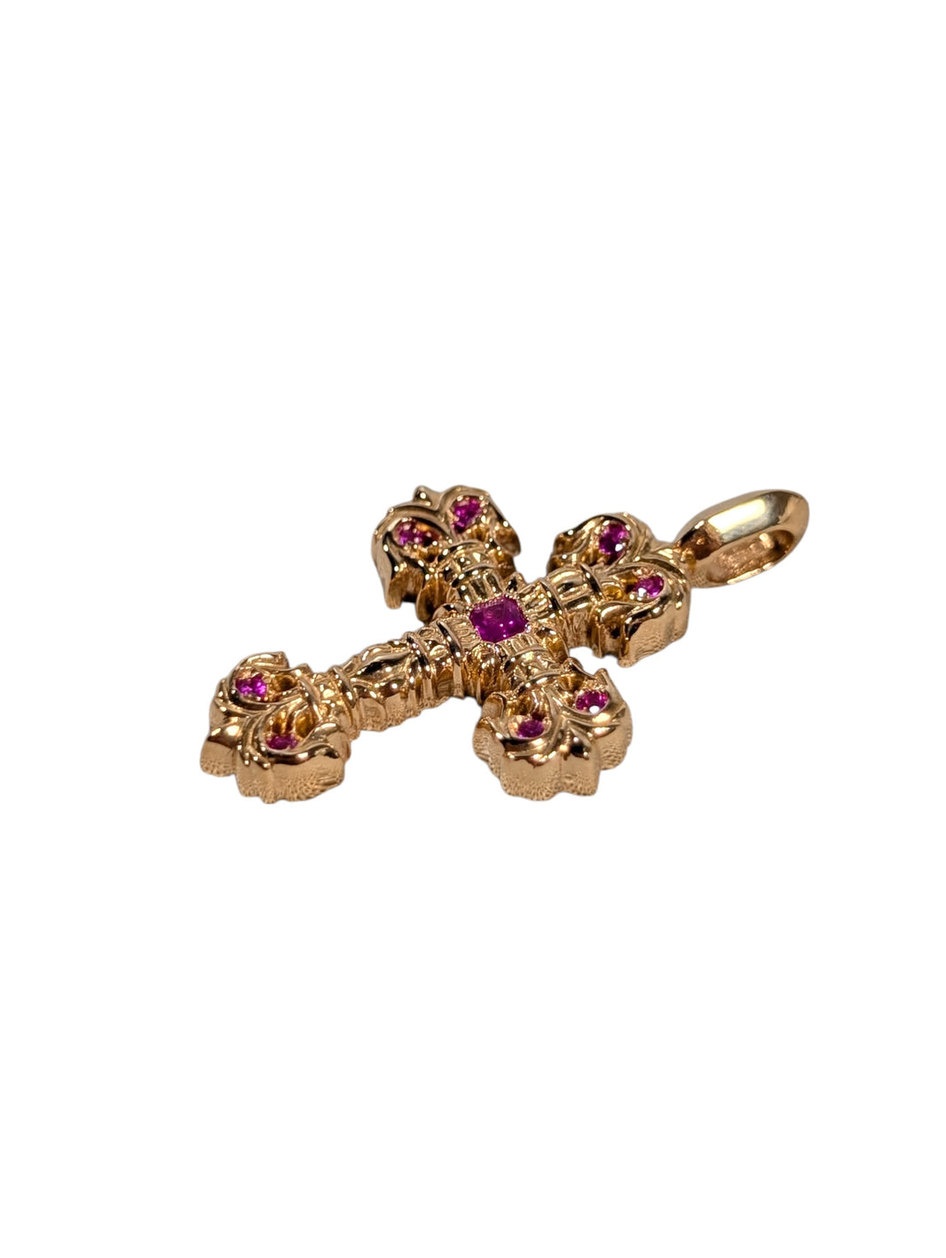 Chrome Hearts 22k Gold XS Filigree Pave Pink Sapphire Pendant Sterling Silver Hardware