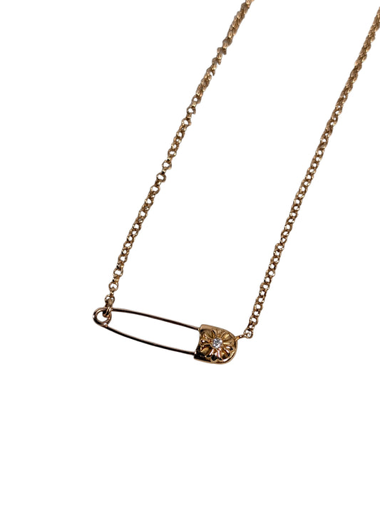 Chrome Hearts Diamond Safety Pin Roll Chain Gold Necklace Authentic Necklaces
