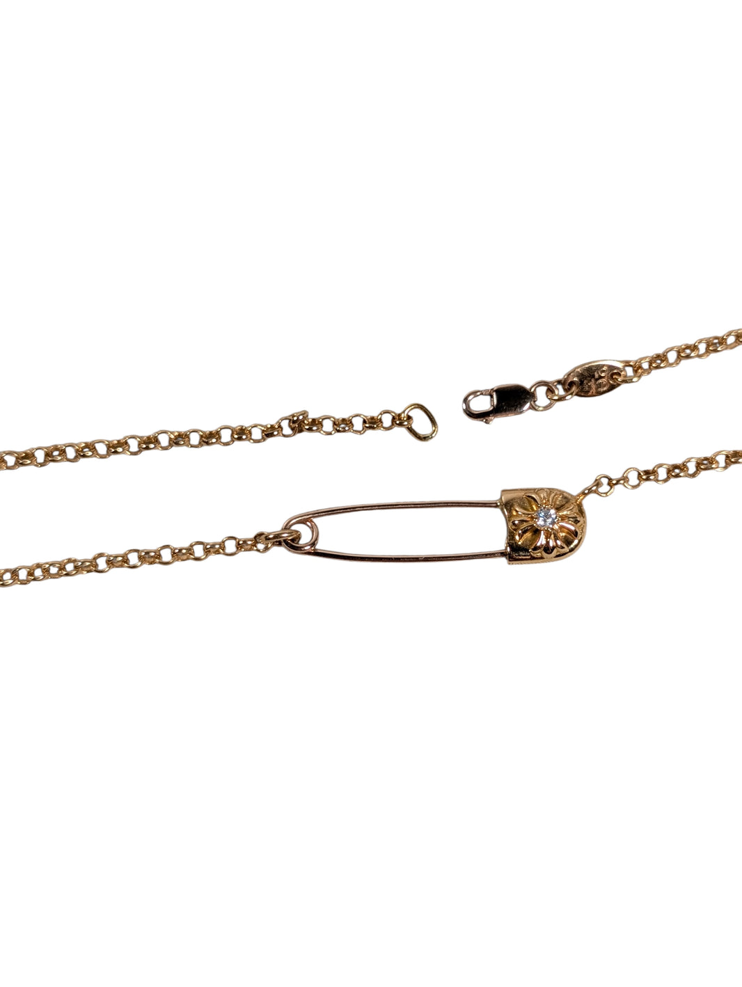 Chrome Hearts Diamond Safety Pin Roll Chain Gold Necklace Verified YP Collective