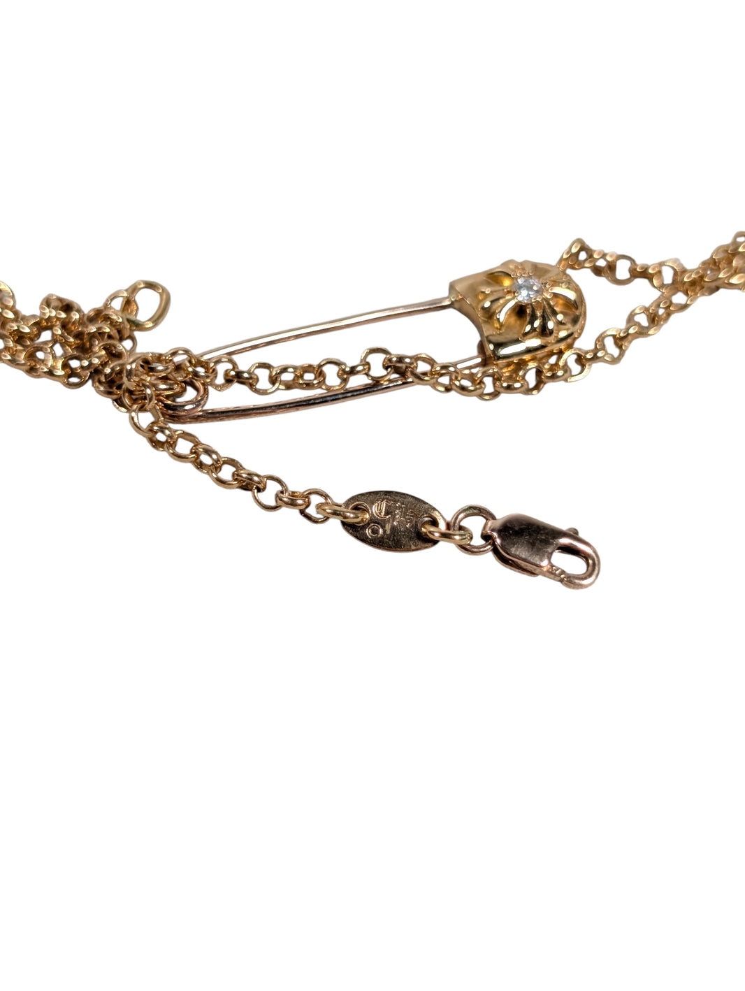 Chrome Hearts Diamond Safety Pin Roll Chain Gold Necklace Authenticated Designer
