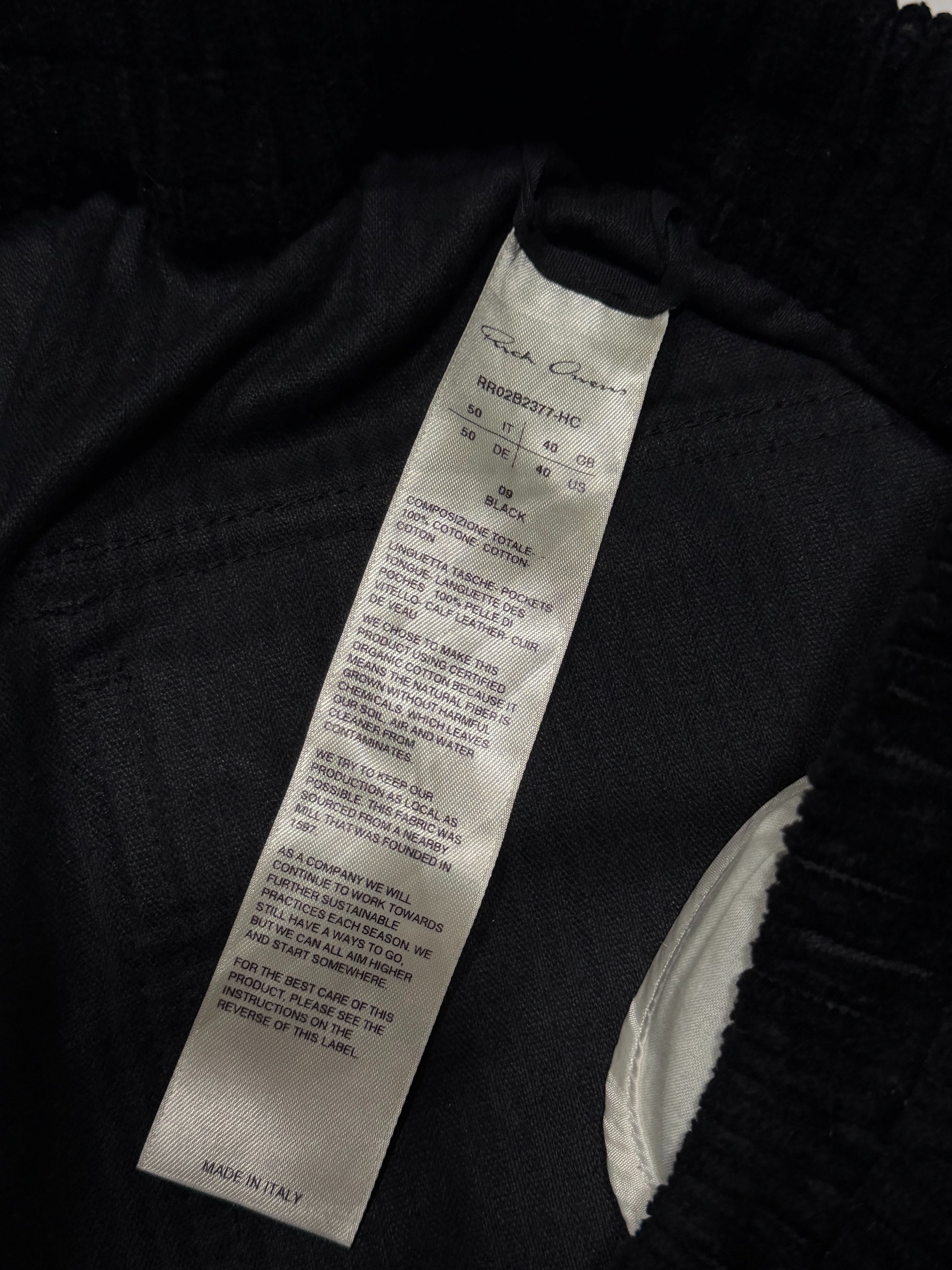 Rick Owens Corduroy Bauhaus Cargo Pants Black Authenticated Designer