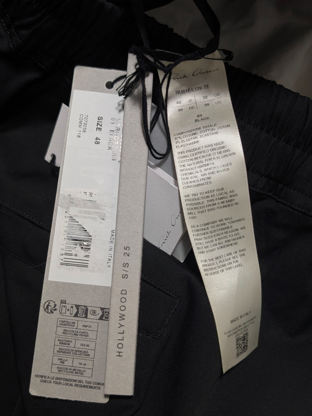 Rick Owens SS25 Black Cargobelas Pants Authenticated Designer
