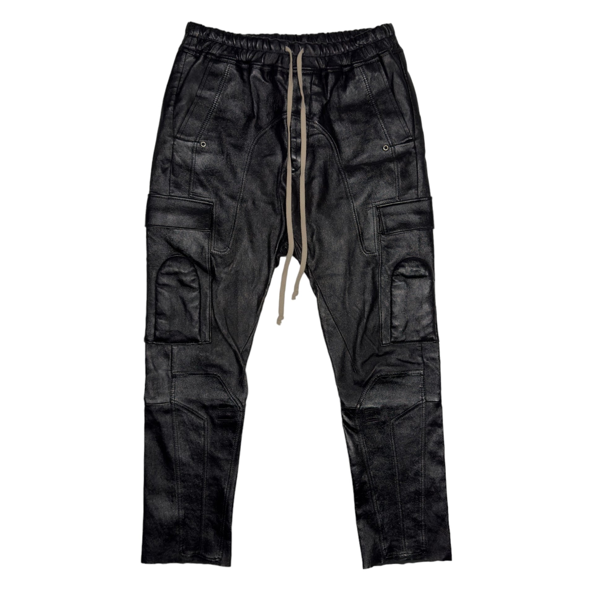 Rick Owens FW19 Larry Black Lamb Leather Cargo Pants – Young 