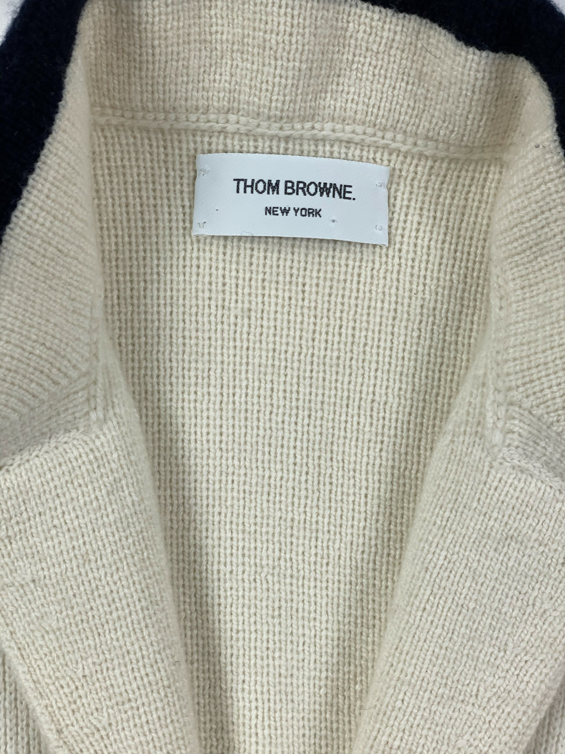 Thom Browne New York cashmere knit cardigan in cream colorway