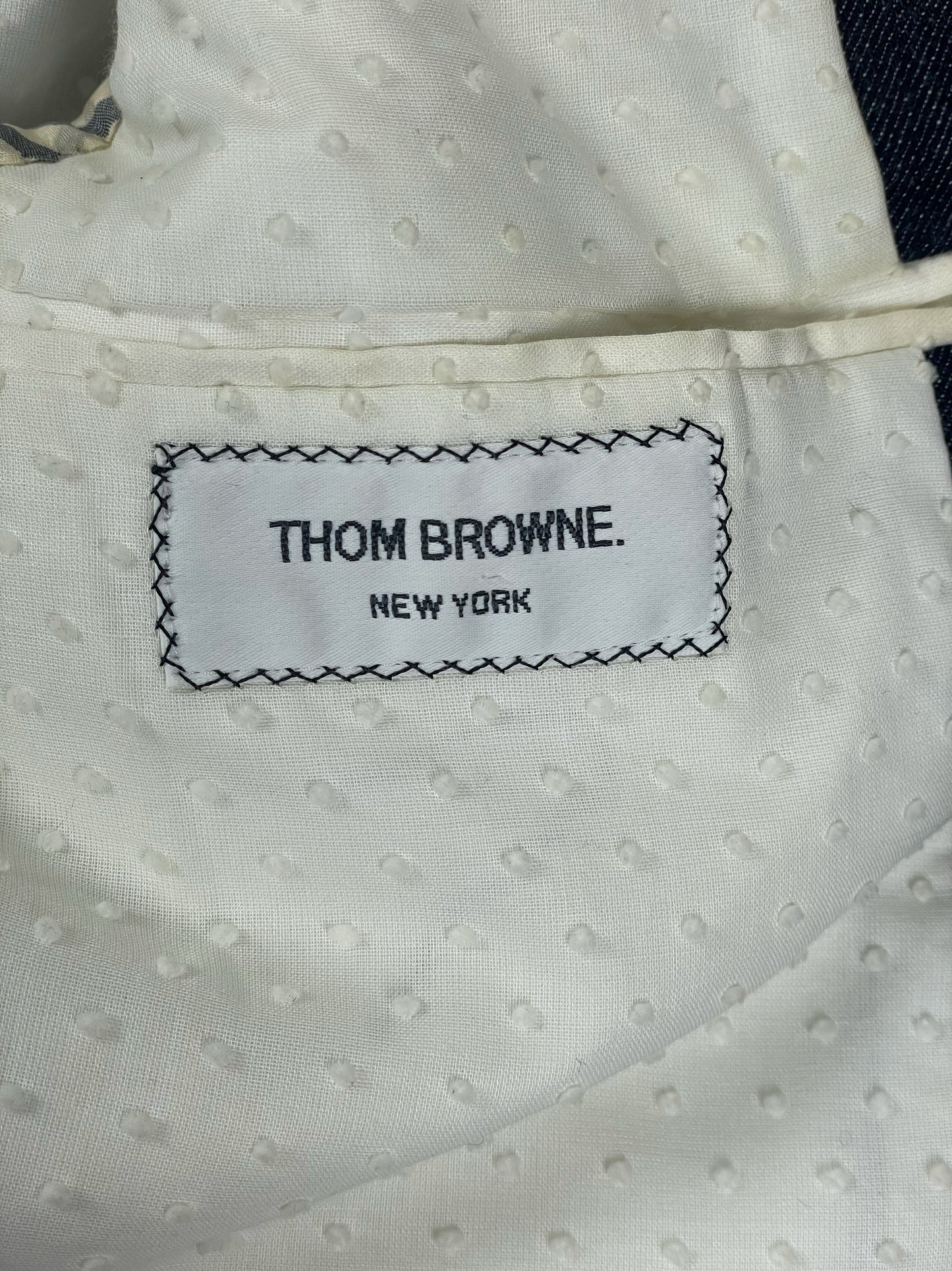 Blank interior label on Thom Browne Spring 2007 Japanese denim suit jacket
