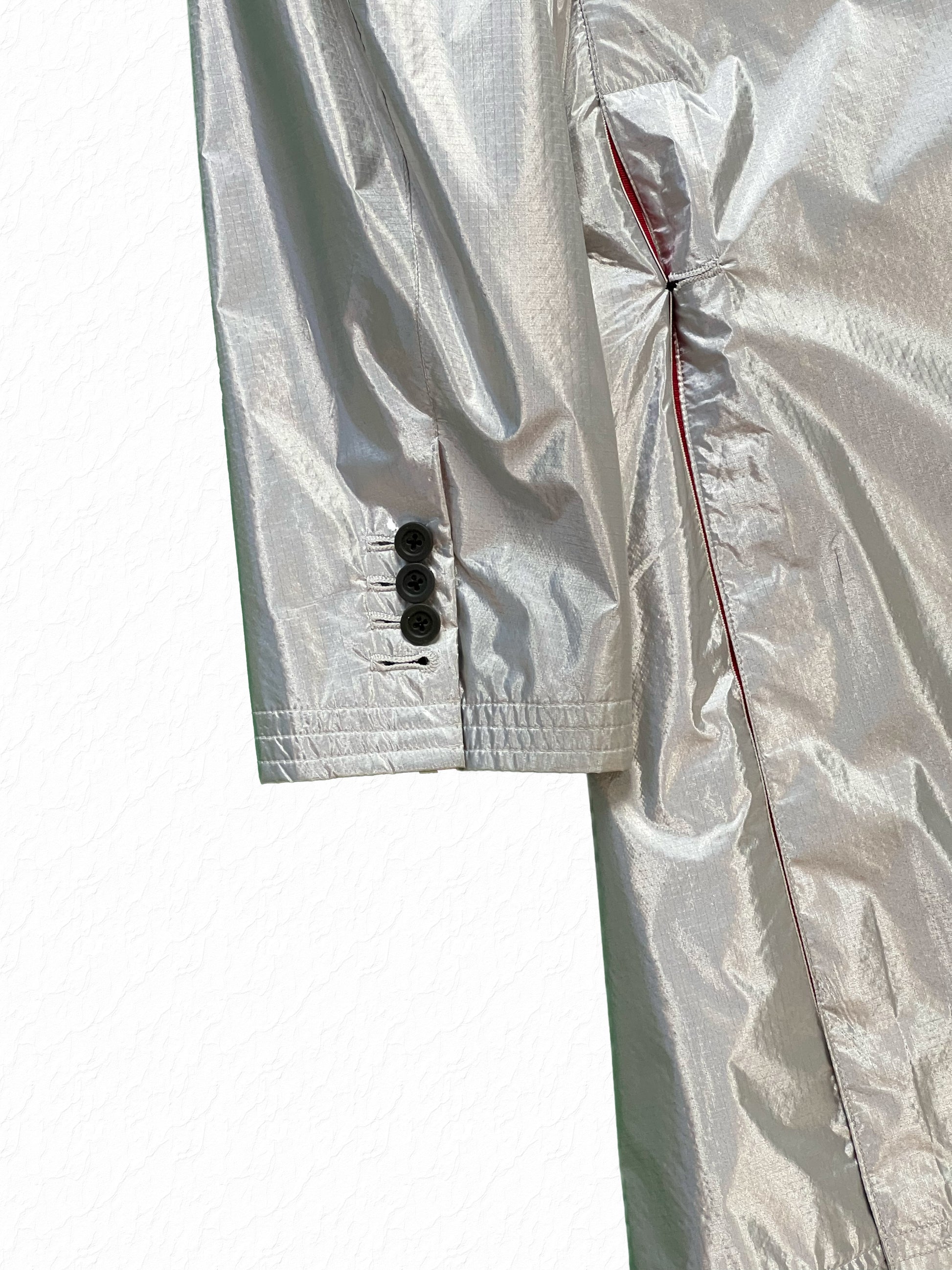 Thom Browne Reflective Coat Buttoned Cuff Silver Nylon