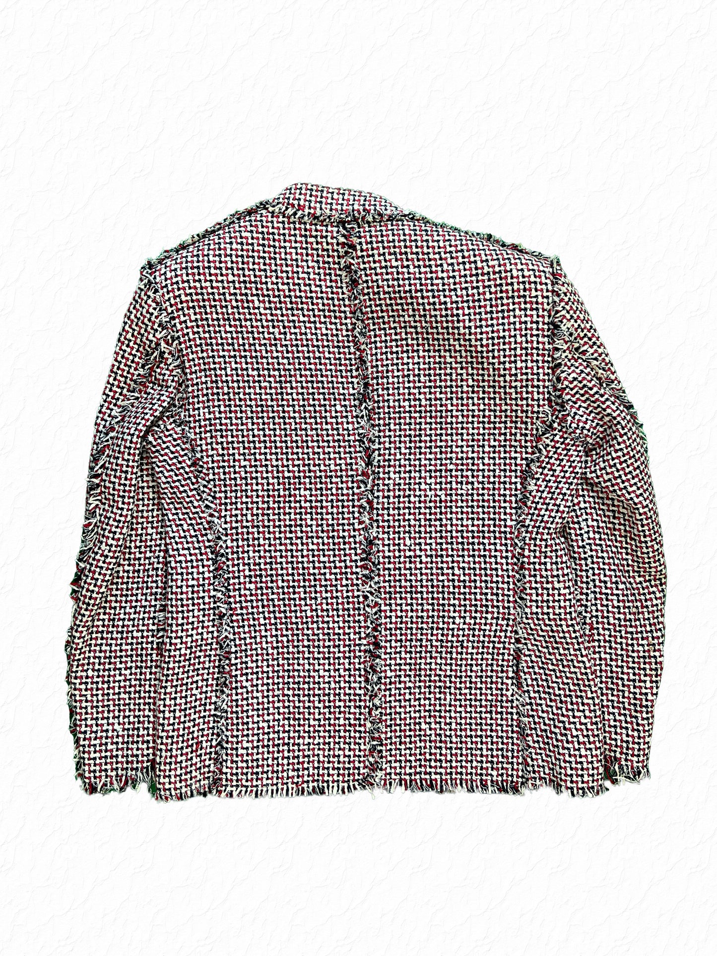 High armhole Thom Browne tweed blazer with structured shoulder and notch lapel