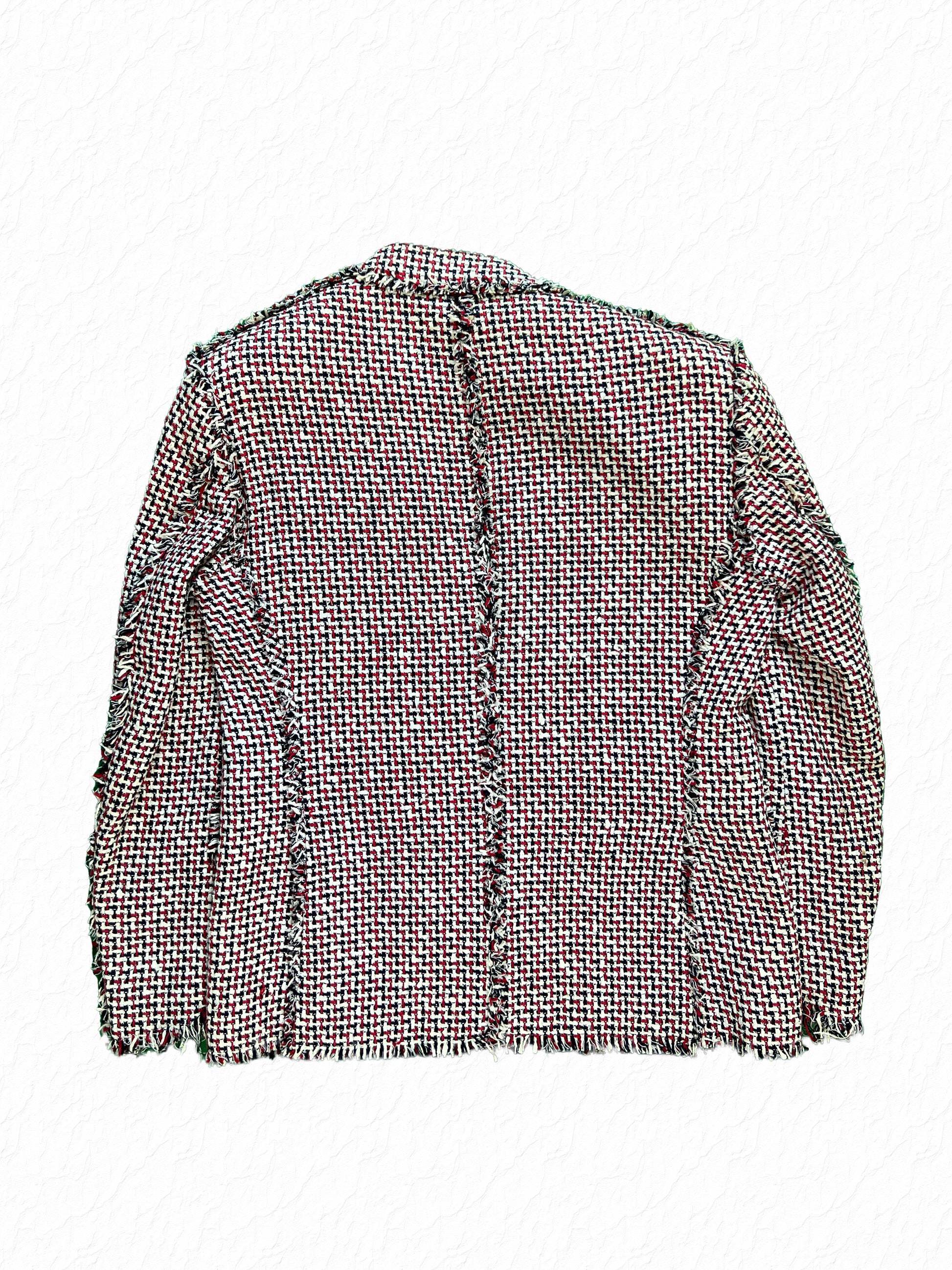 High armhole Thom Browne tweed blazer with structured shoulder and notch lapel