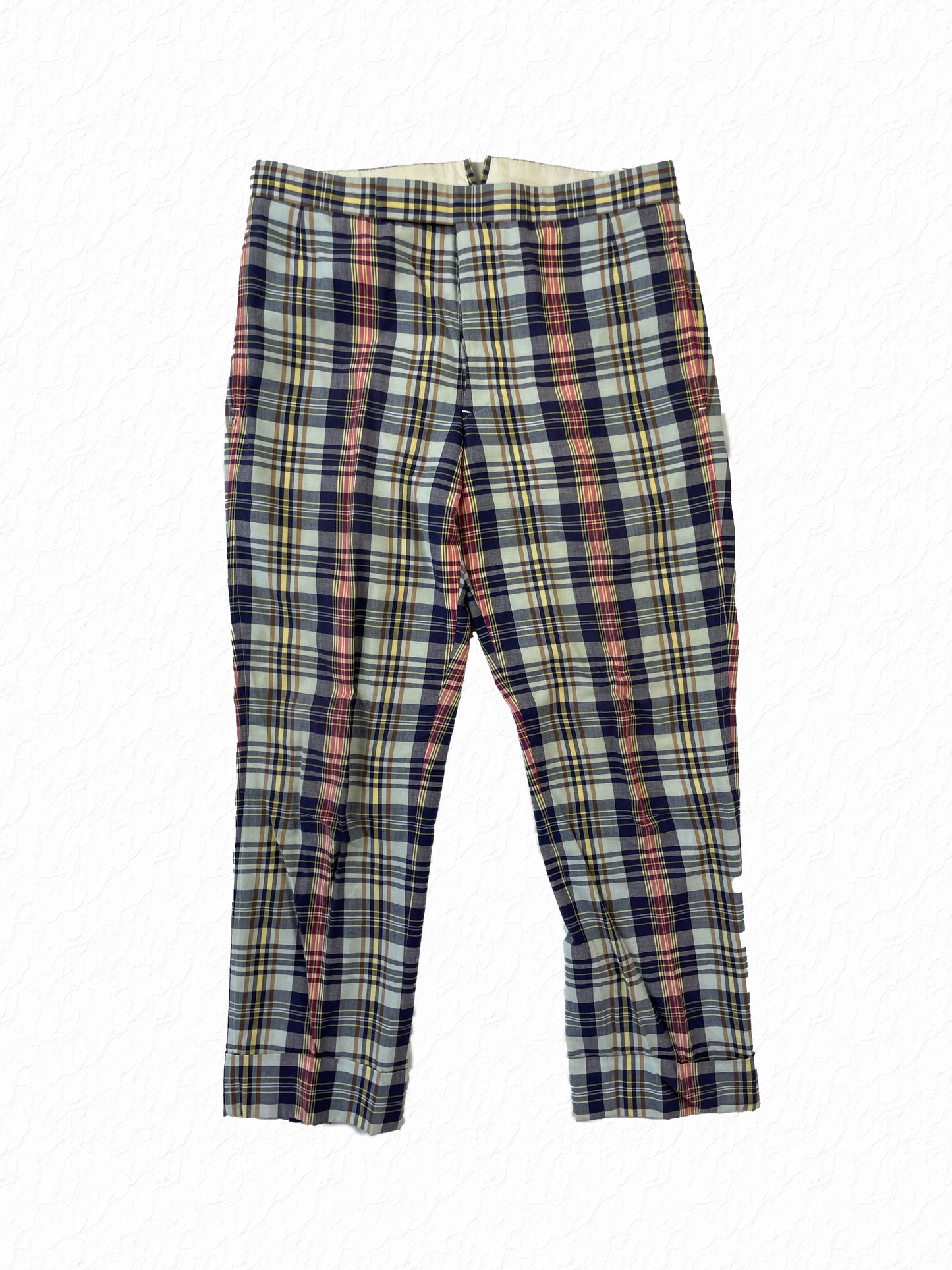 Thom Browne Madras Plaid Cropped Trousers Blue Red Yellow Check